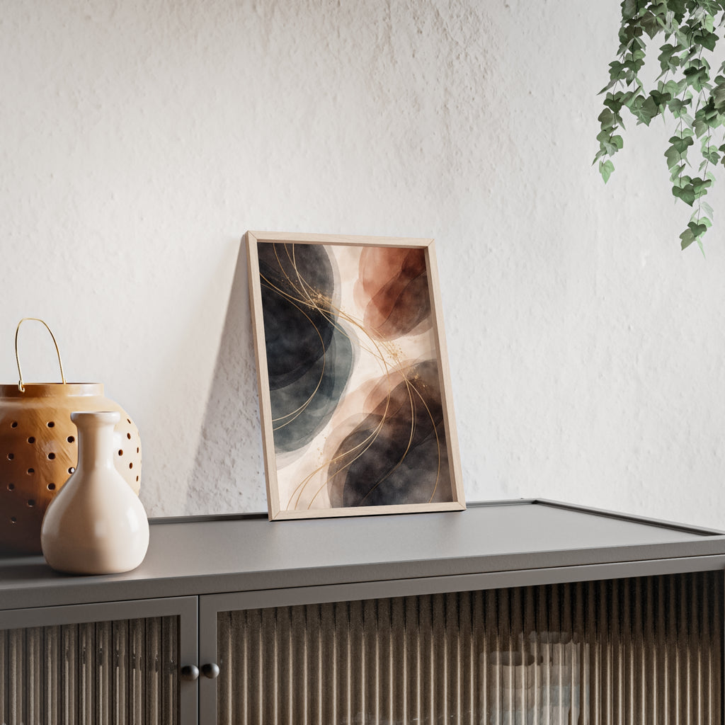 Abstract Earth Tones Poster with Wooden Frame Modern Minimal Wall Art