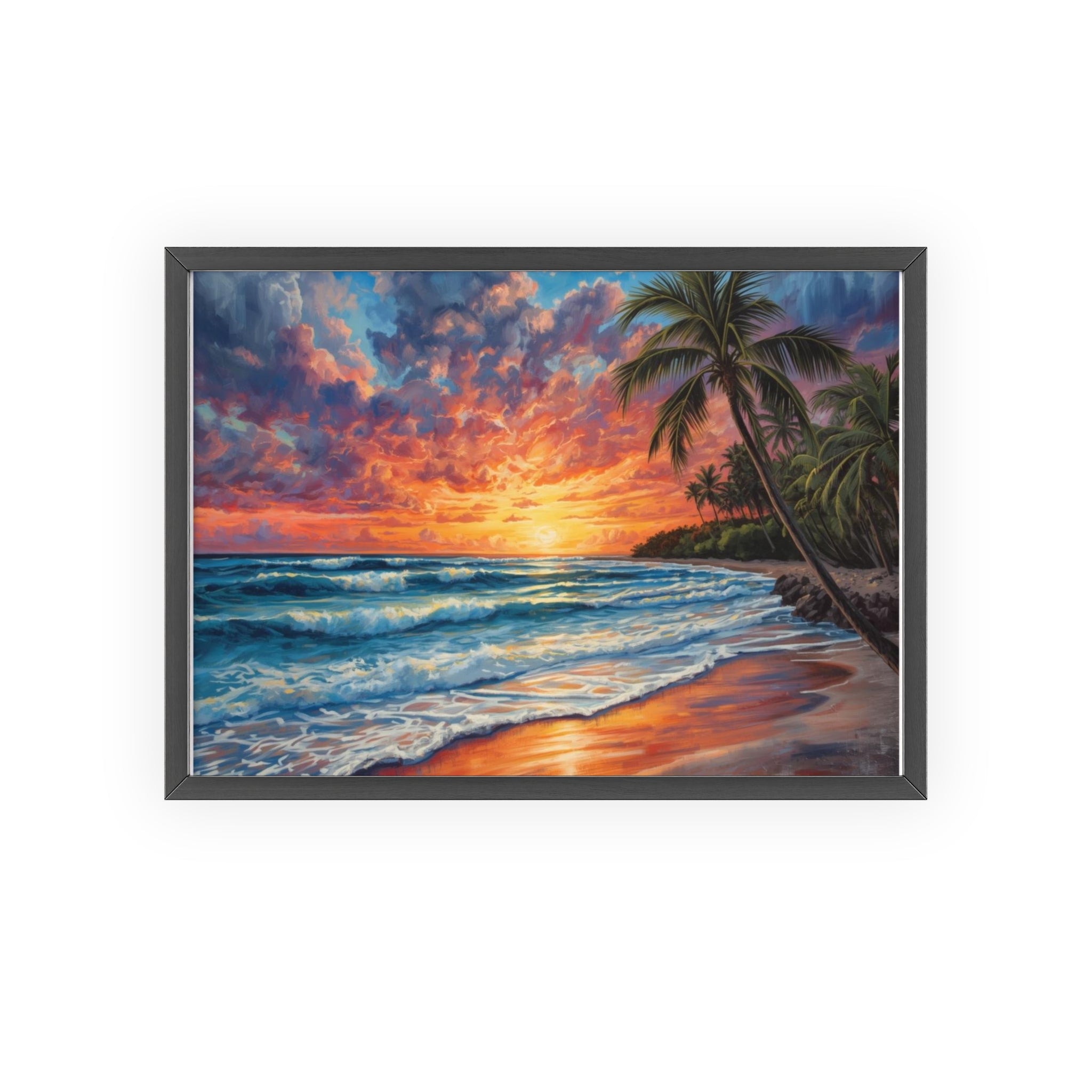 Tropical Sunset Beach Poster Framed