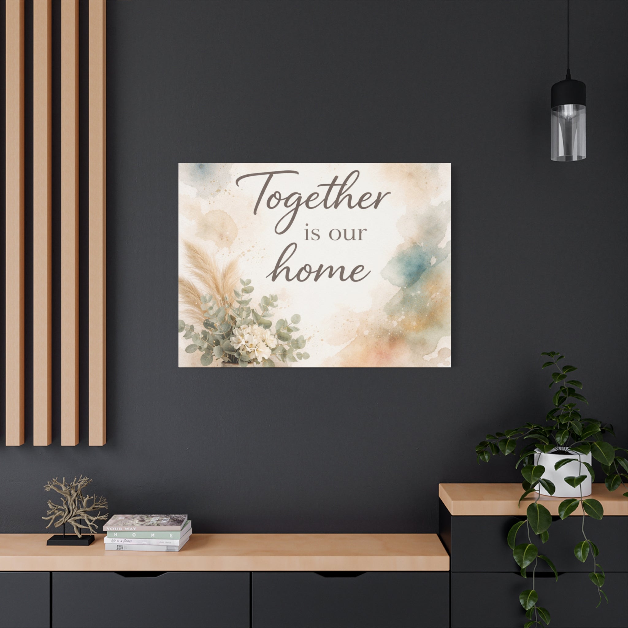 Together Is Our Home Floral Inspirational Decor Canvas Wall Art