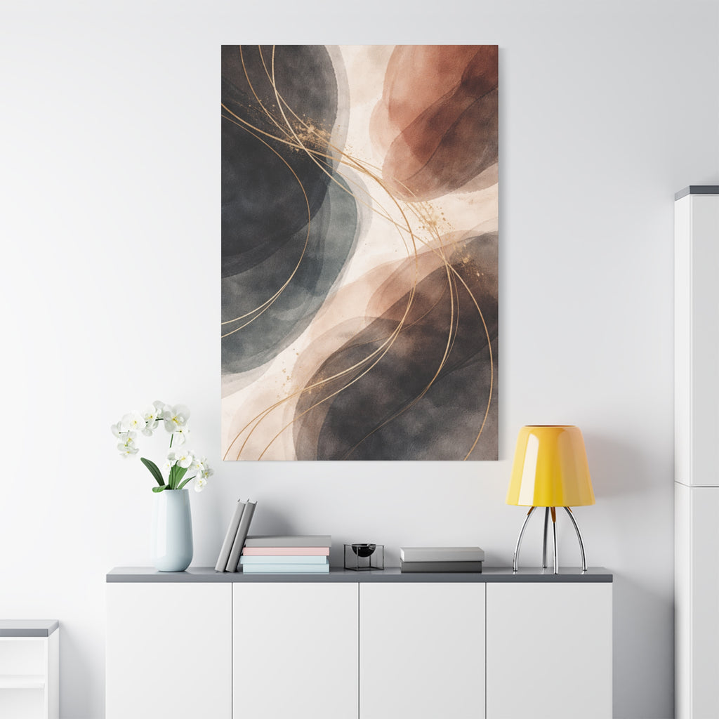 Abstract Earth Tones Matte Canvas Wall Art Modern Gold Line Accent