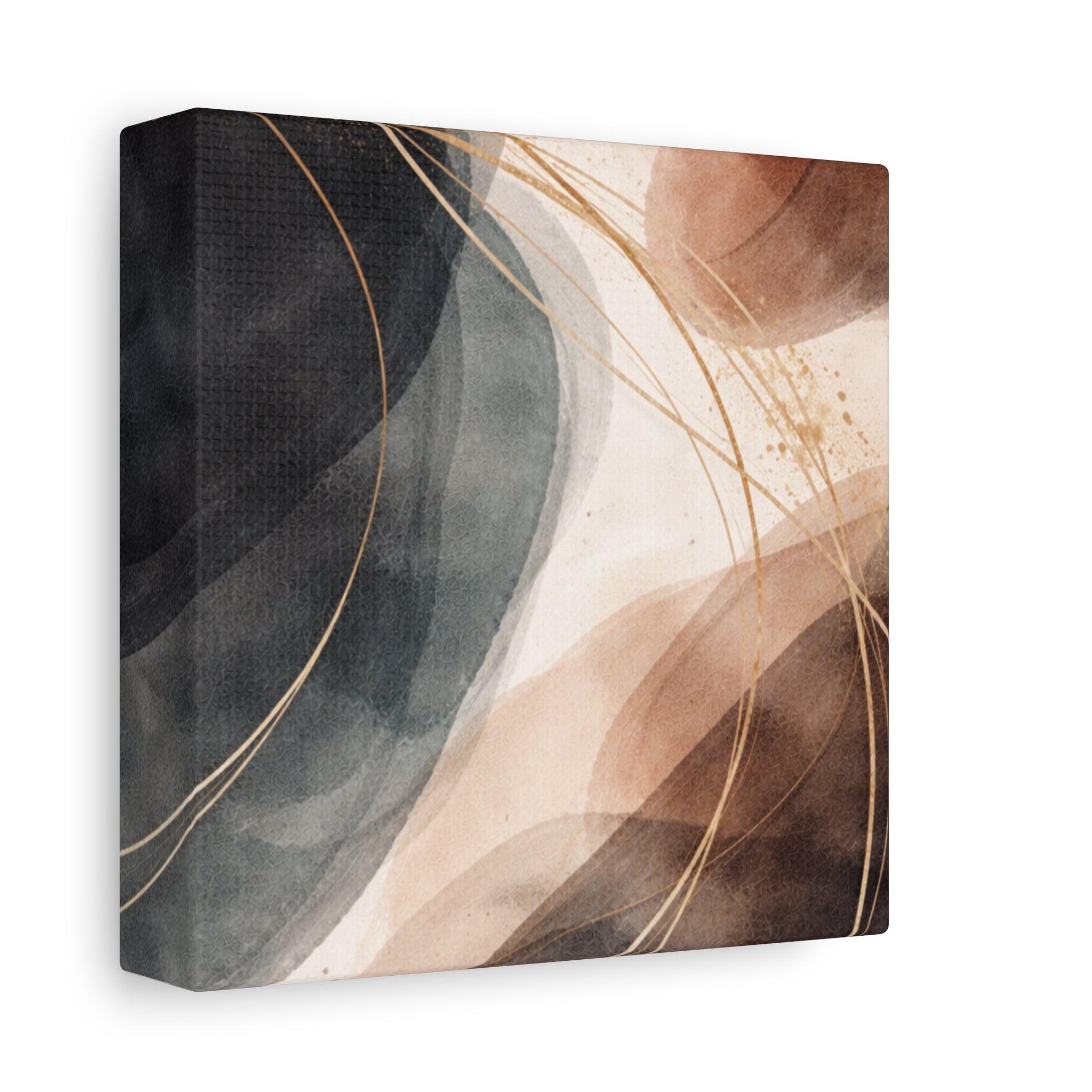 Abstract Earth Tones Matte Canvas Wall Art Modern Gold Line Accent