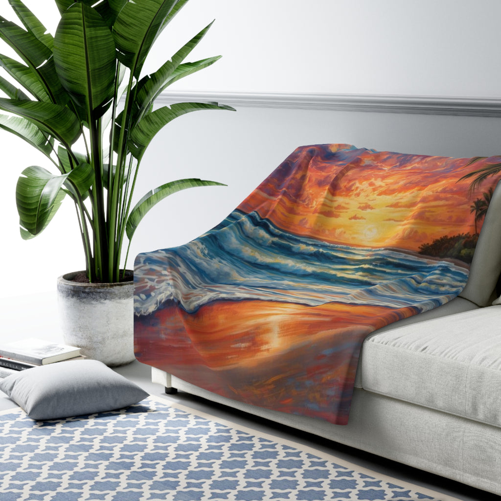 Beach Sunset Sherpa Fleece Blanket