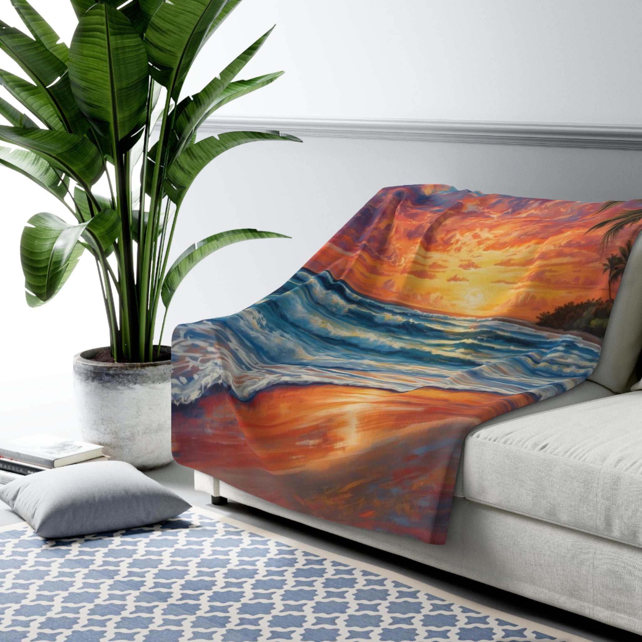 Beach Sunset Sherpa Fleece Blanket