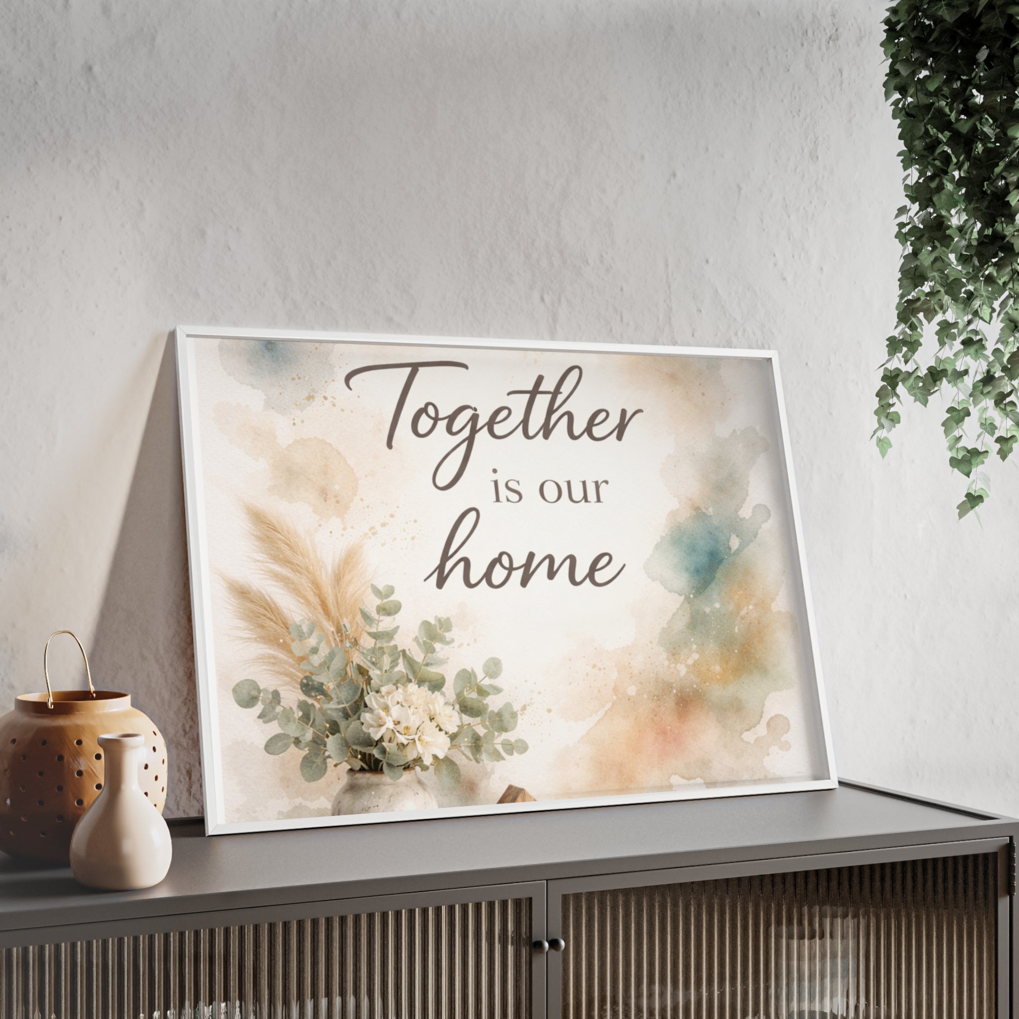Together Is Our Home Framed Poster Cozy Watercolor Floral Wall Art