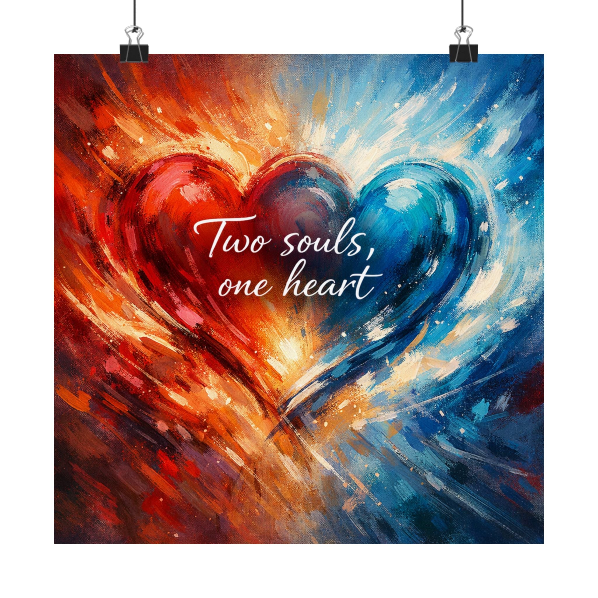 Two Souls One Heart Abstract Red and Blue Heart Matte Poster