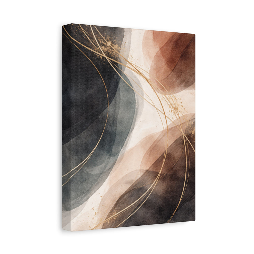 Abstract Earth Tones Matte Canvas Wall Art Modern Gold Line Accent
