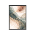 Abstract Gold Wave Poster Soft Peach & Teal Wall Art with Wooden Frame