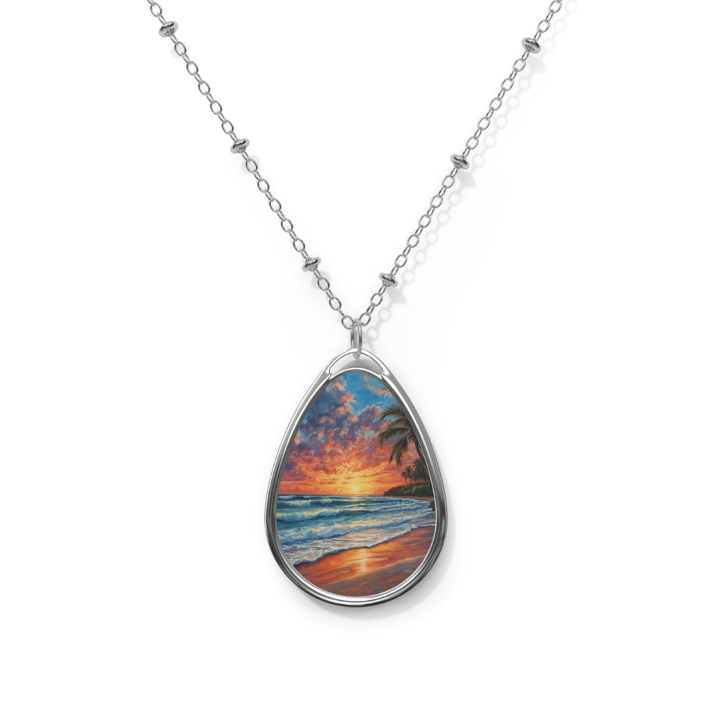 Sunset Beach Oval Teardrop Pendant Necklace