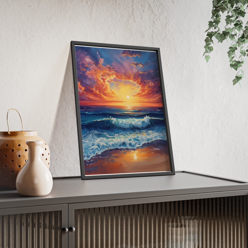 Sunset Ocean Vibrant Seascape Framed Poster