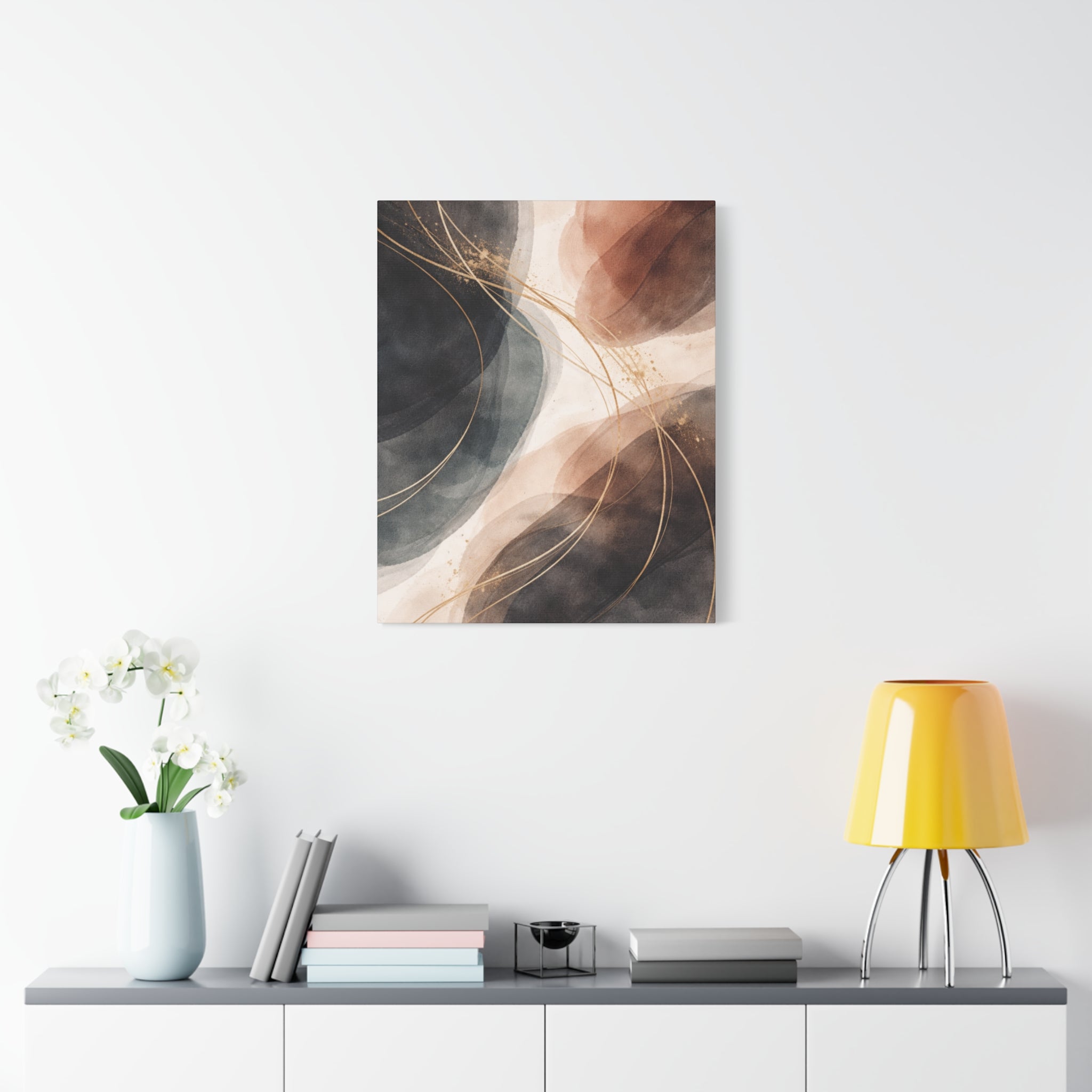 Abstract Earth Tones Matte Canvas Wall Art Modern Gold Line Accent