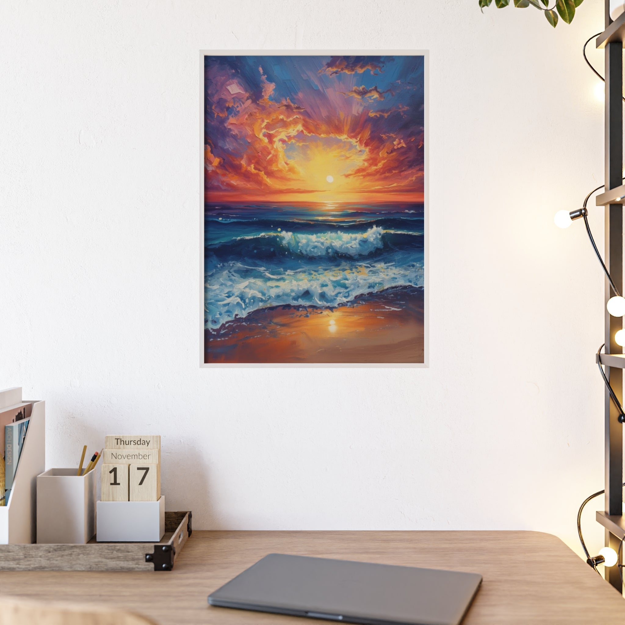 Sunset Ocean Vibrant Seascape Framed Poster