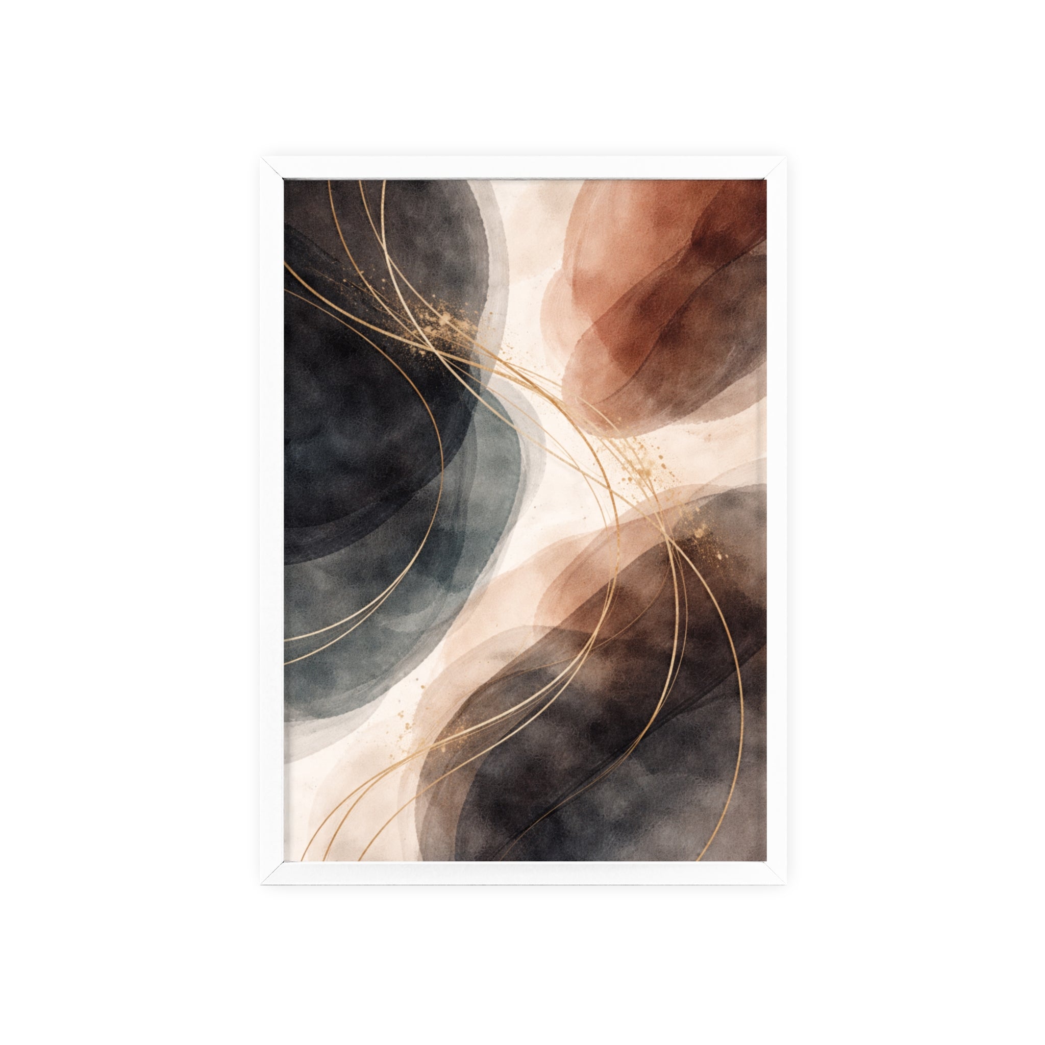 Abstract Earth Tones Poster with Wooden Frame Modern Minimal Wall Art