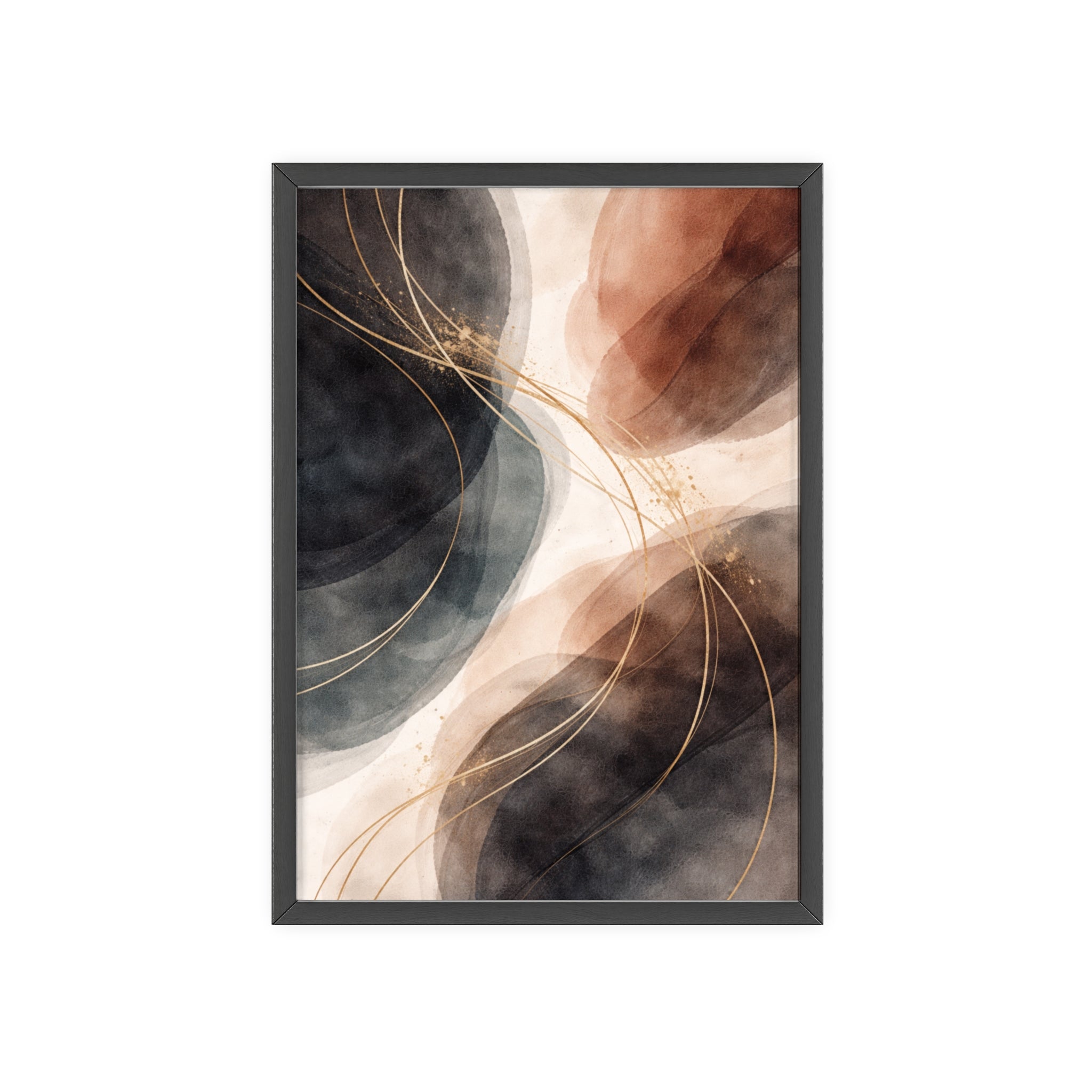 Abstract Earth Tones Poster with Wooden Frame Modern Minimal Wall Art