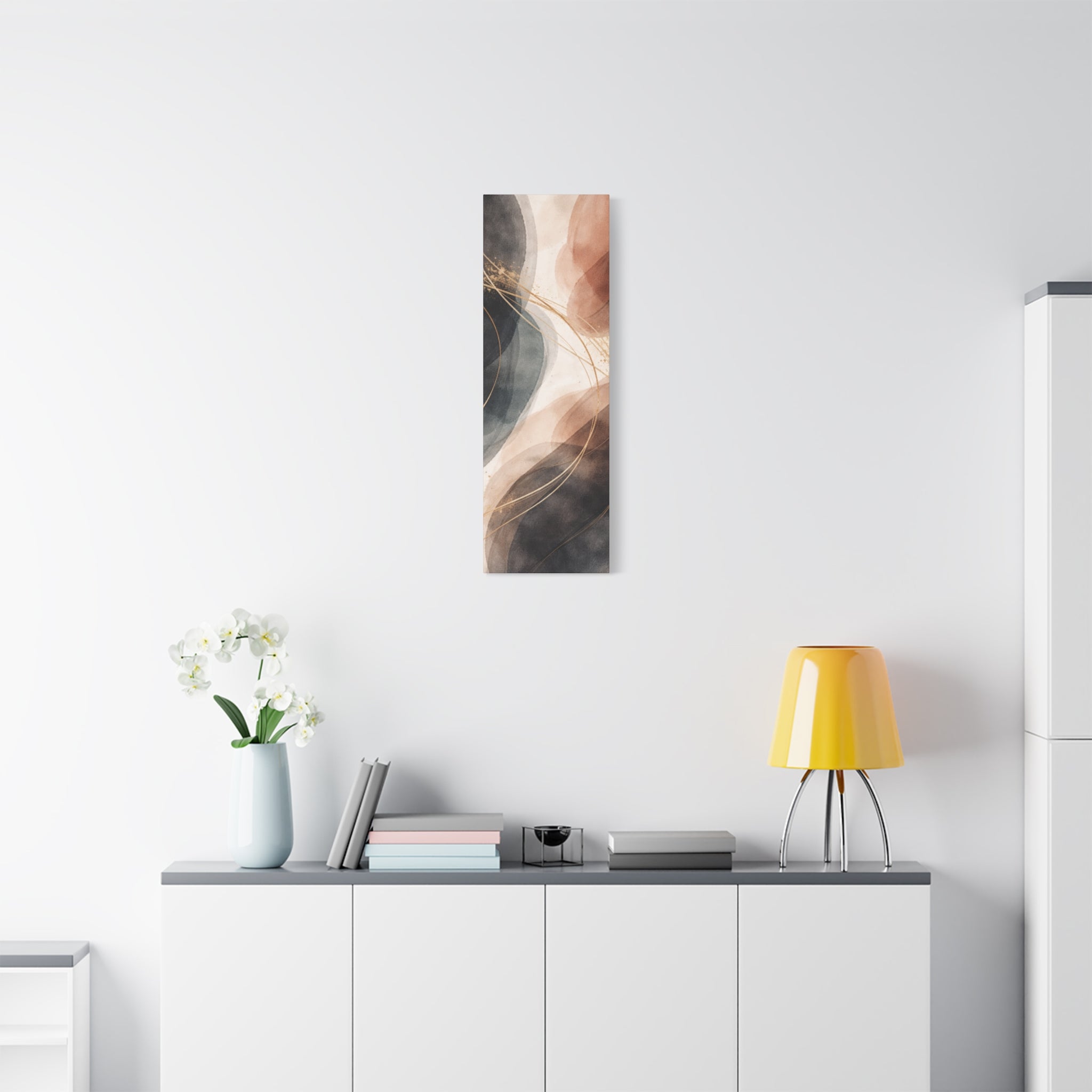 Abstract Earth Tones Matte Canvas Wall Art Modern Gold Line Accent