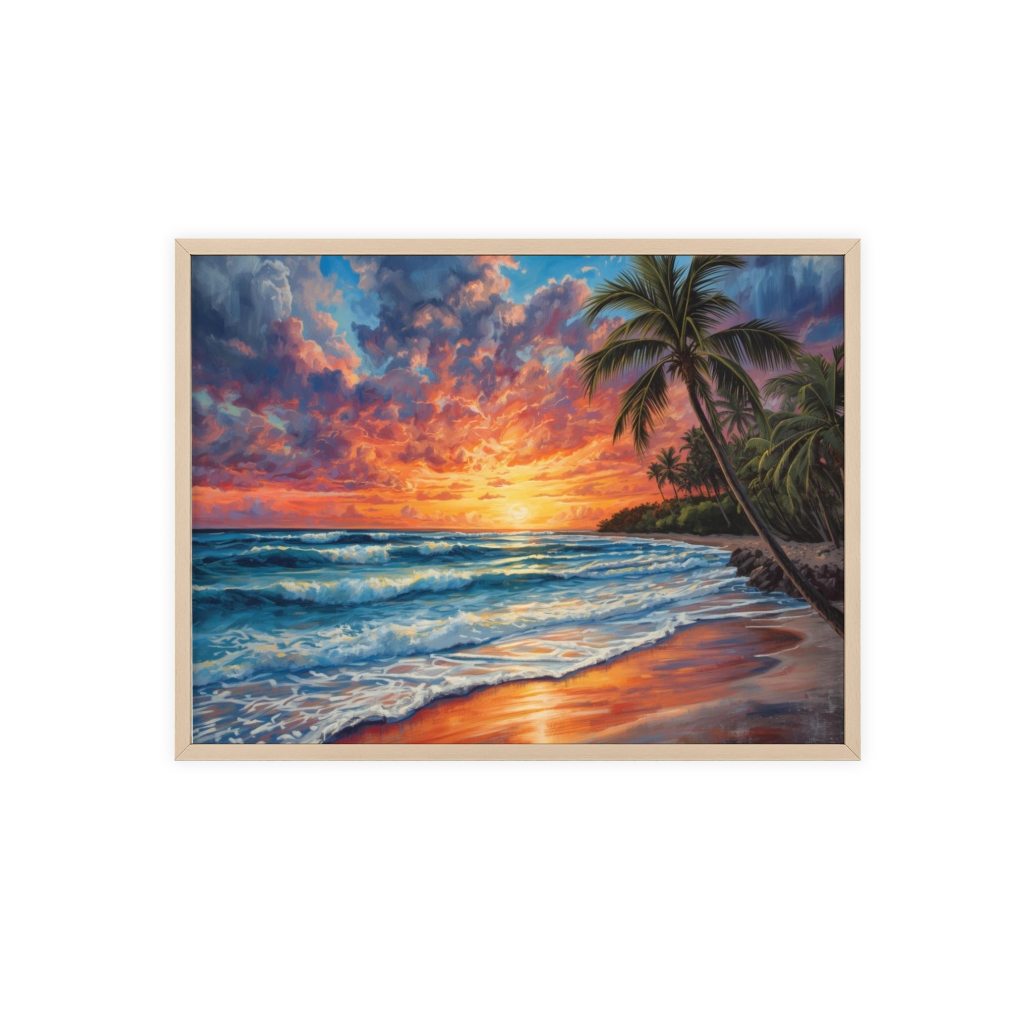 Tropical Sunset Beach Poster Framed