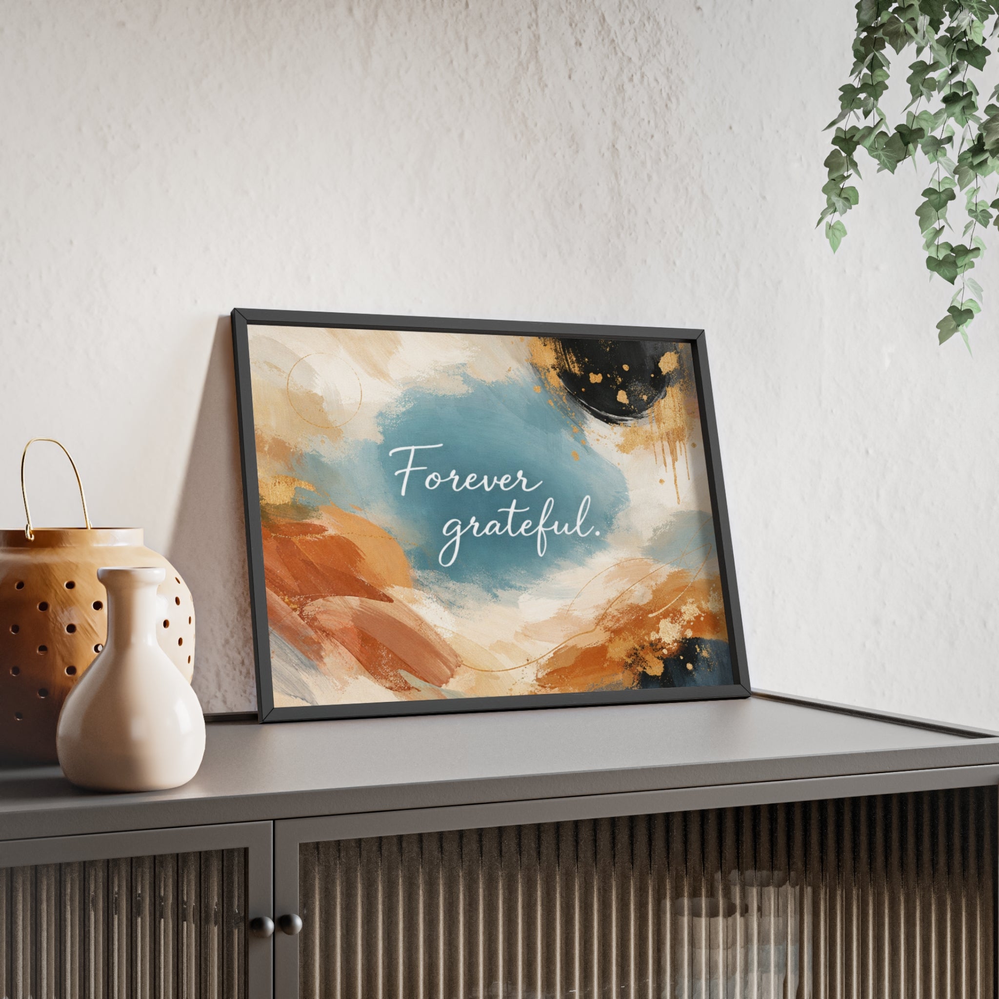 Forever Grateful Framed Poster Abstract Watercolor Wall Art