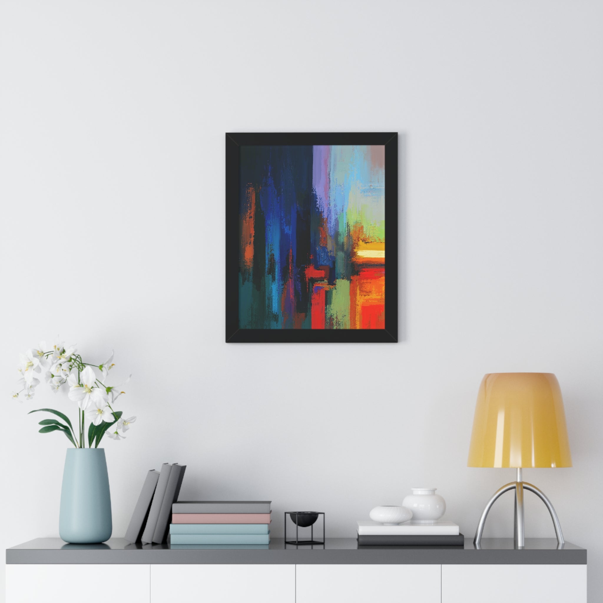 Abstract Colorful Cityscape Framed Vertical Poster