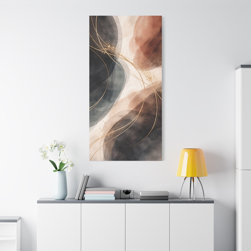 Abstract Earth Tones Matte Canvas Wall Art Modern Gold Line Accent
