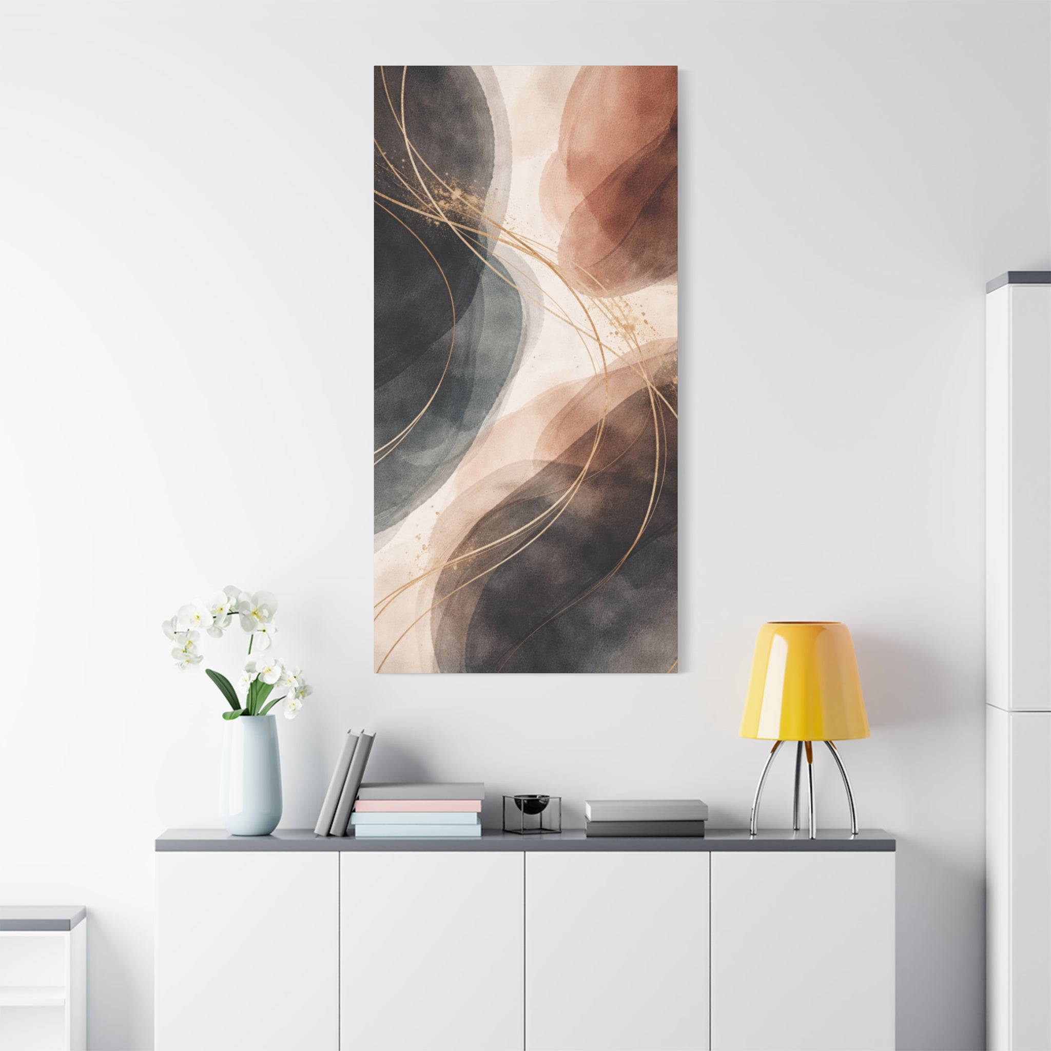 Abstract Earth Tones Matte Canvas Wall Art Modern Gold Line Accent