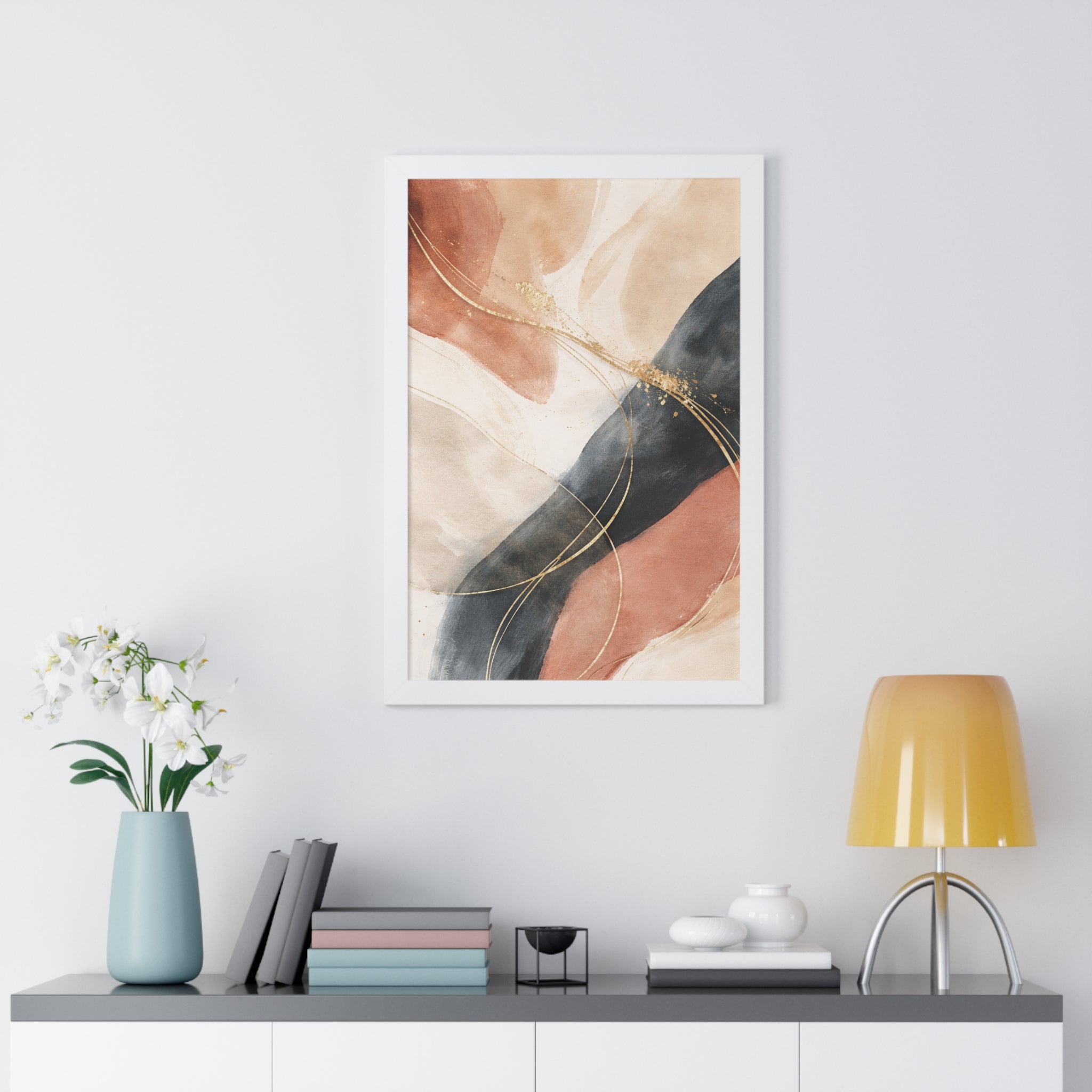 Modern Abstract Earth Tone Wall Art Poster with Gold Accents