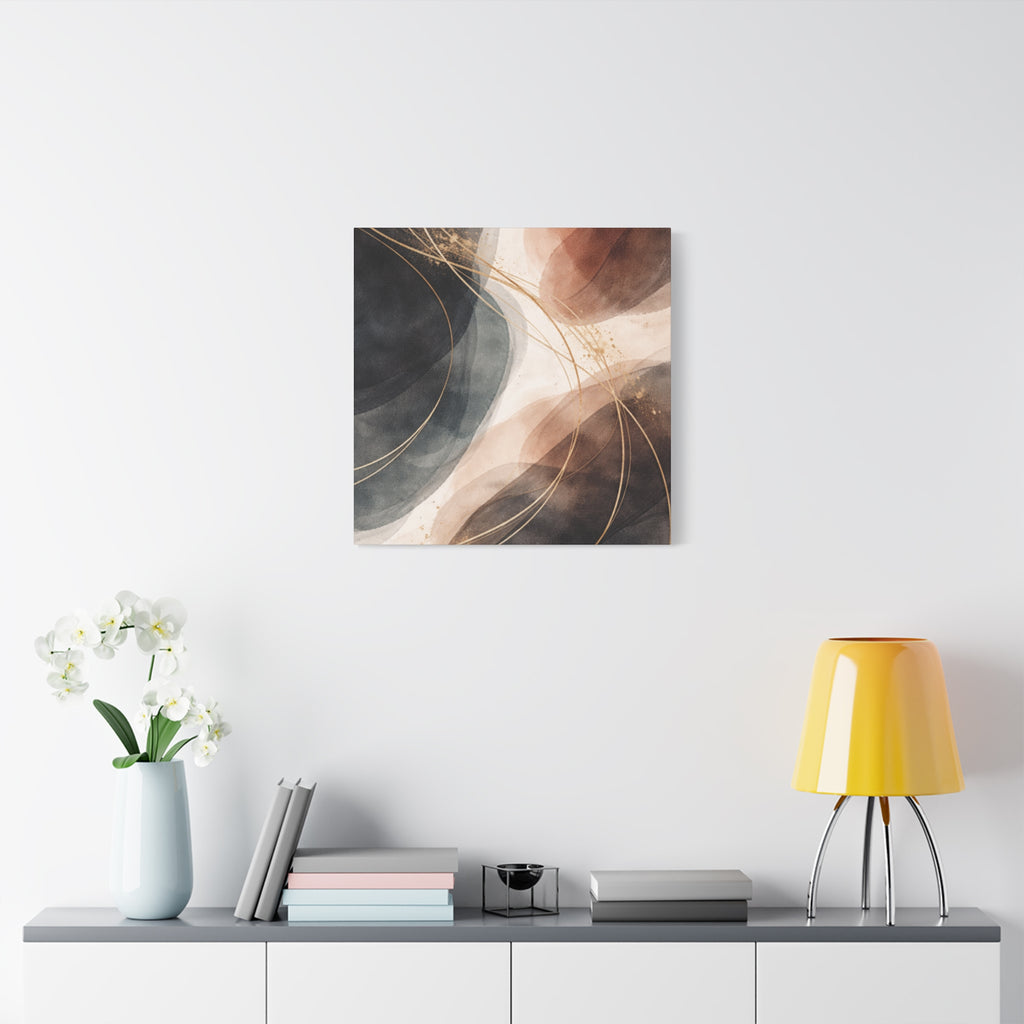 Abstract Earth Tones Matte Canvas Wall Art Modern Gold Line Accent