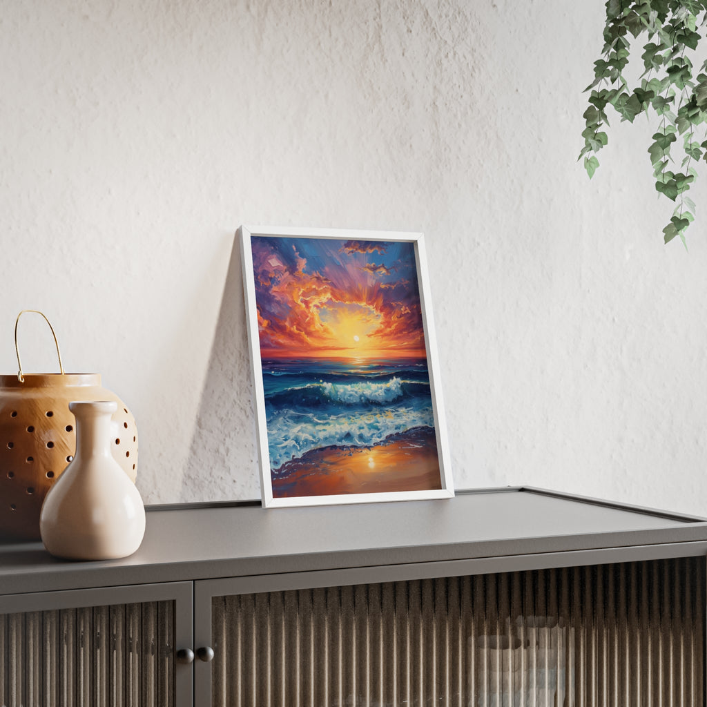 Sunset Ocean Vibrant Seascape Framed Poster