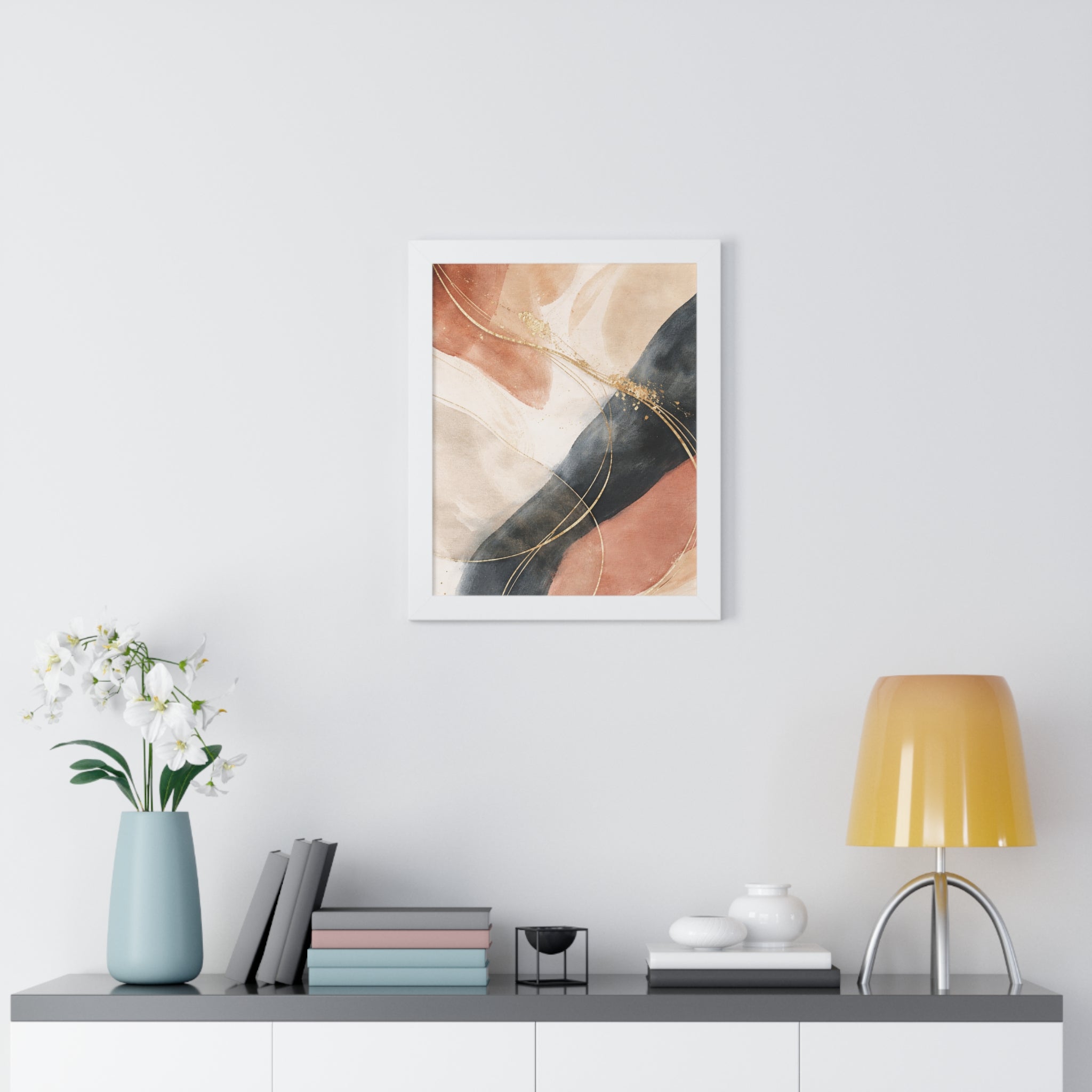 Modern Abstract Earth Tone Wall Art Poster with Gold Accents