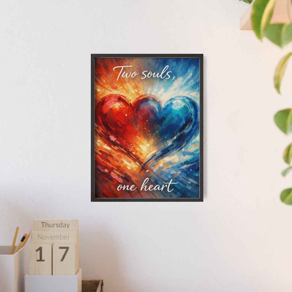 Two Souls One Heart Framed Poster — Romantic Heart Wall Art
