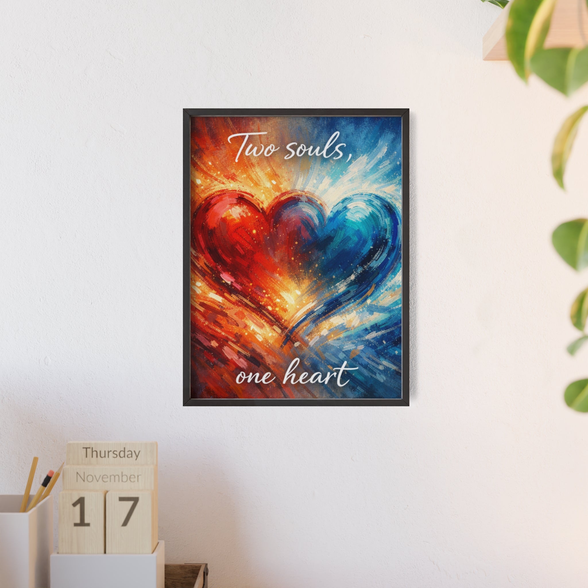 Two Souls One Heart Framed Poster — Romantic Heart Wall Art