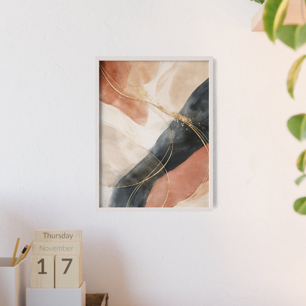 Abstract Gold Arc Framed Poster Modern Watercolor Wall Art