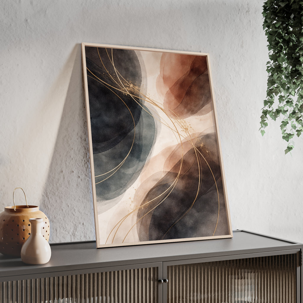 Abstract Earth Tones Poster with Wooden Frame Modern Minimal Wall Art