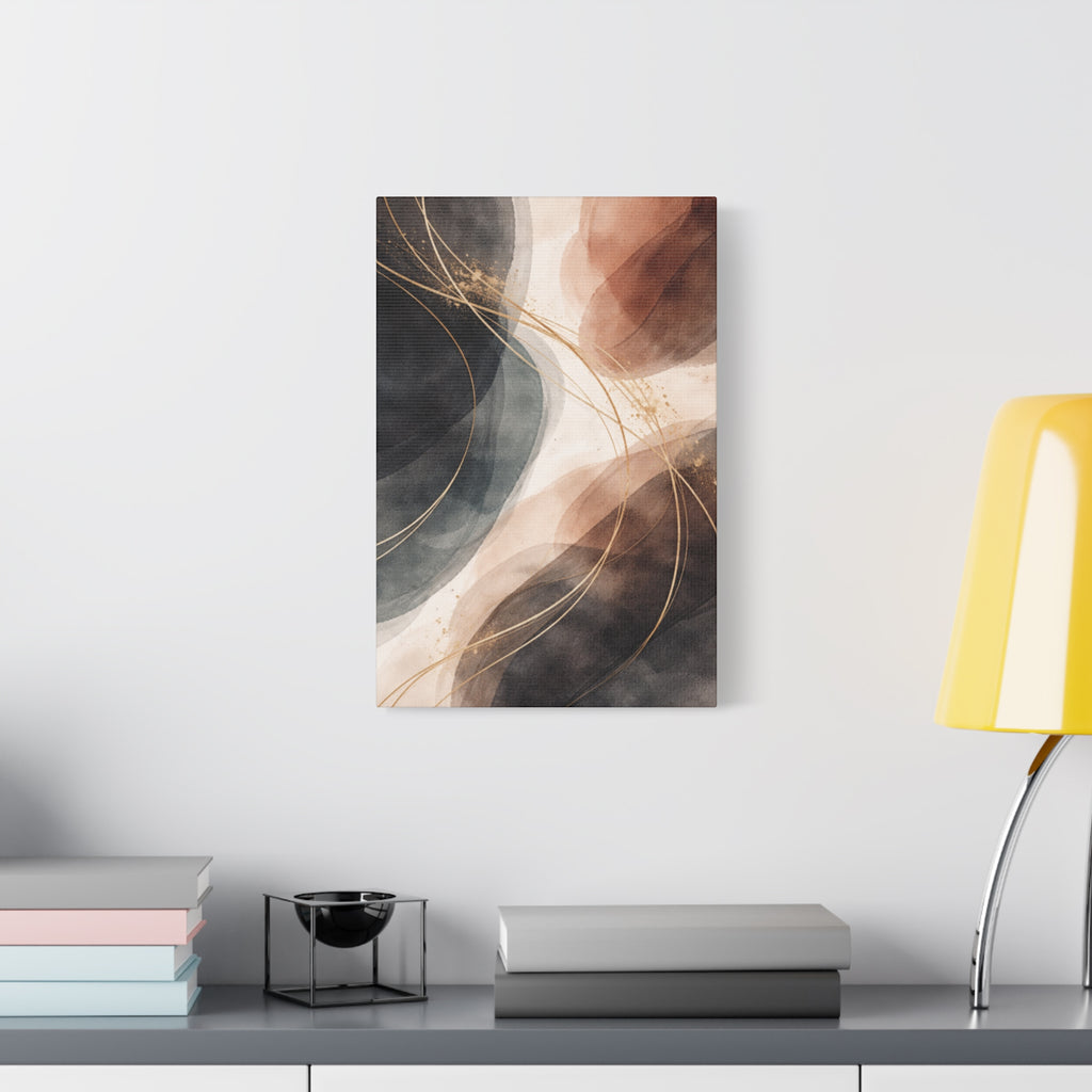 Abstract Earth Tones Matte Canvas Wall Art Modern Gold Line Accent