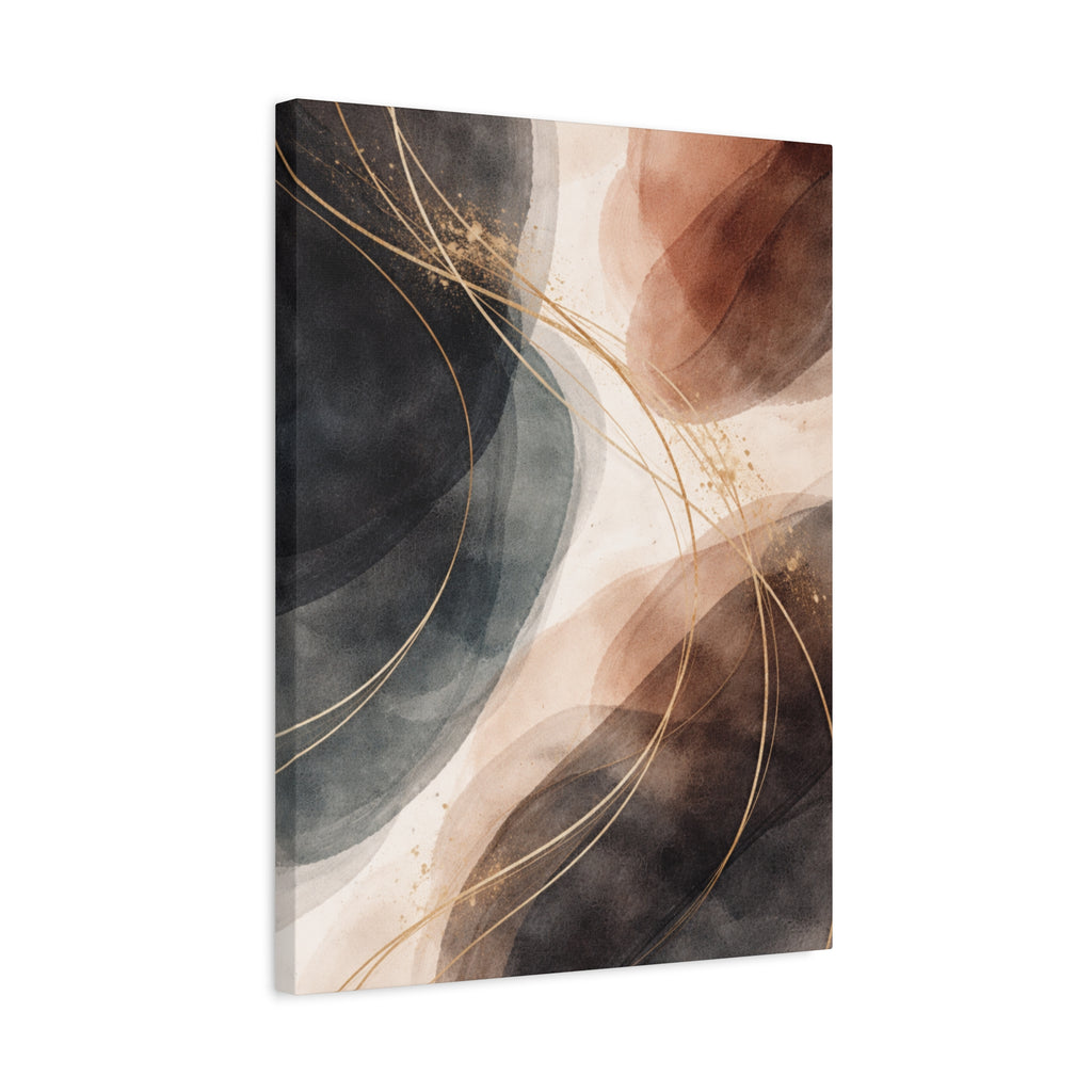 Abstract Earth Tones Matte Canvas Wall Art Modern Gold Line Accent