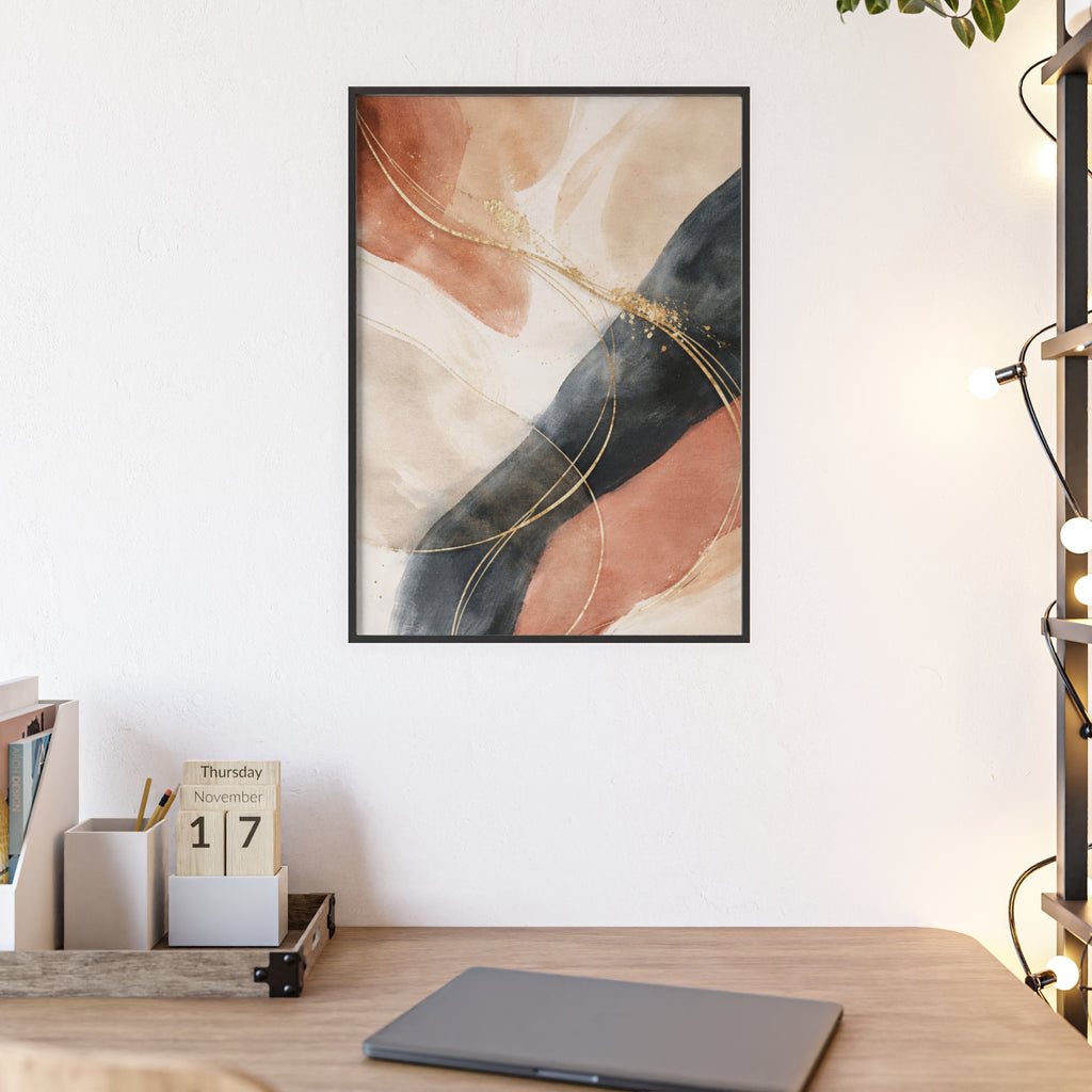 Abstract Gold Arc Framed Poster Modern Watercolor Wall Art