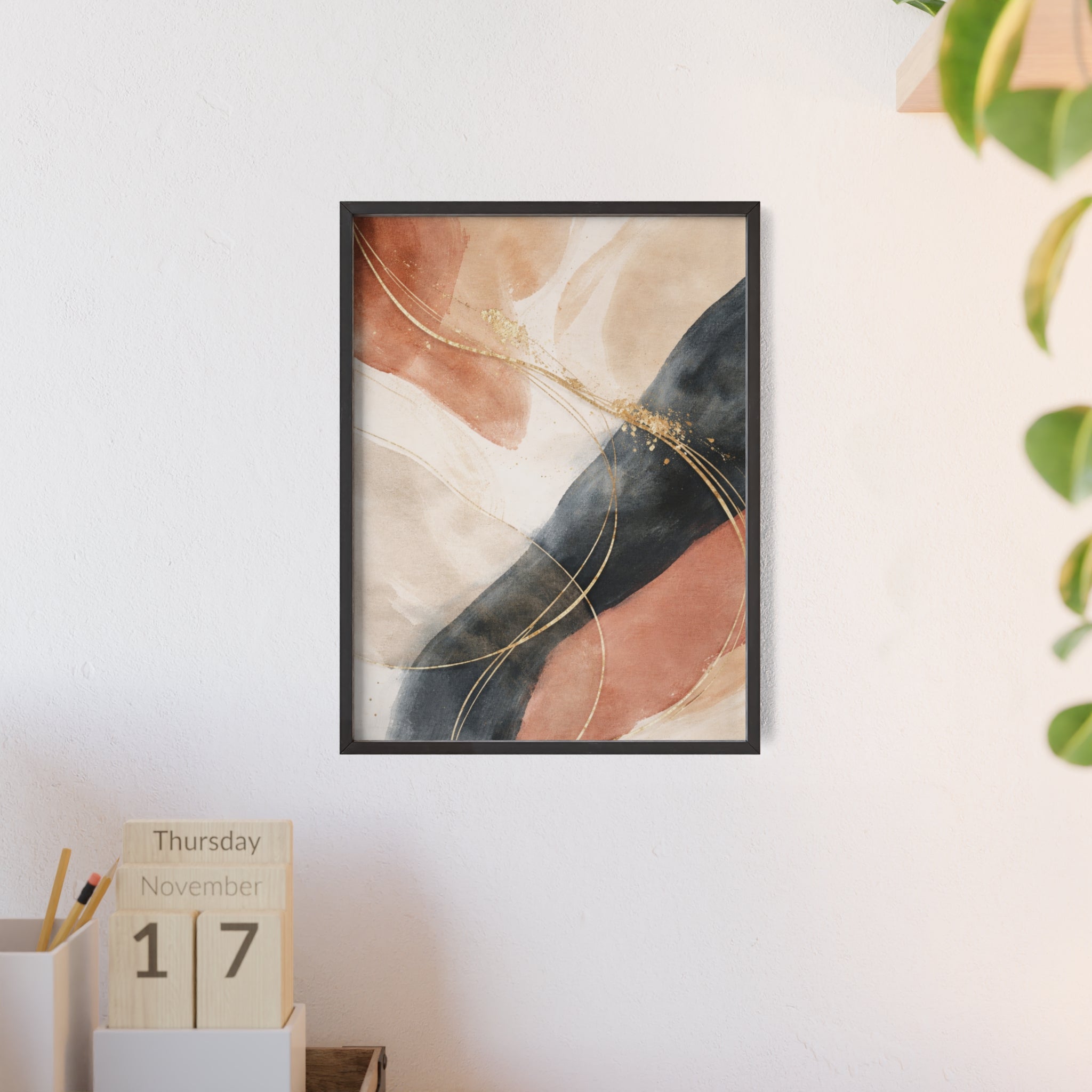 Abstract Gold Arc Framed Poster Modern Watercolor Wall Art