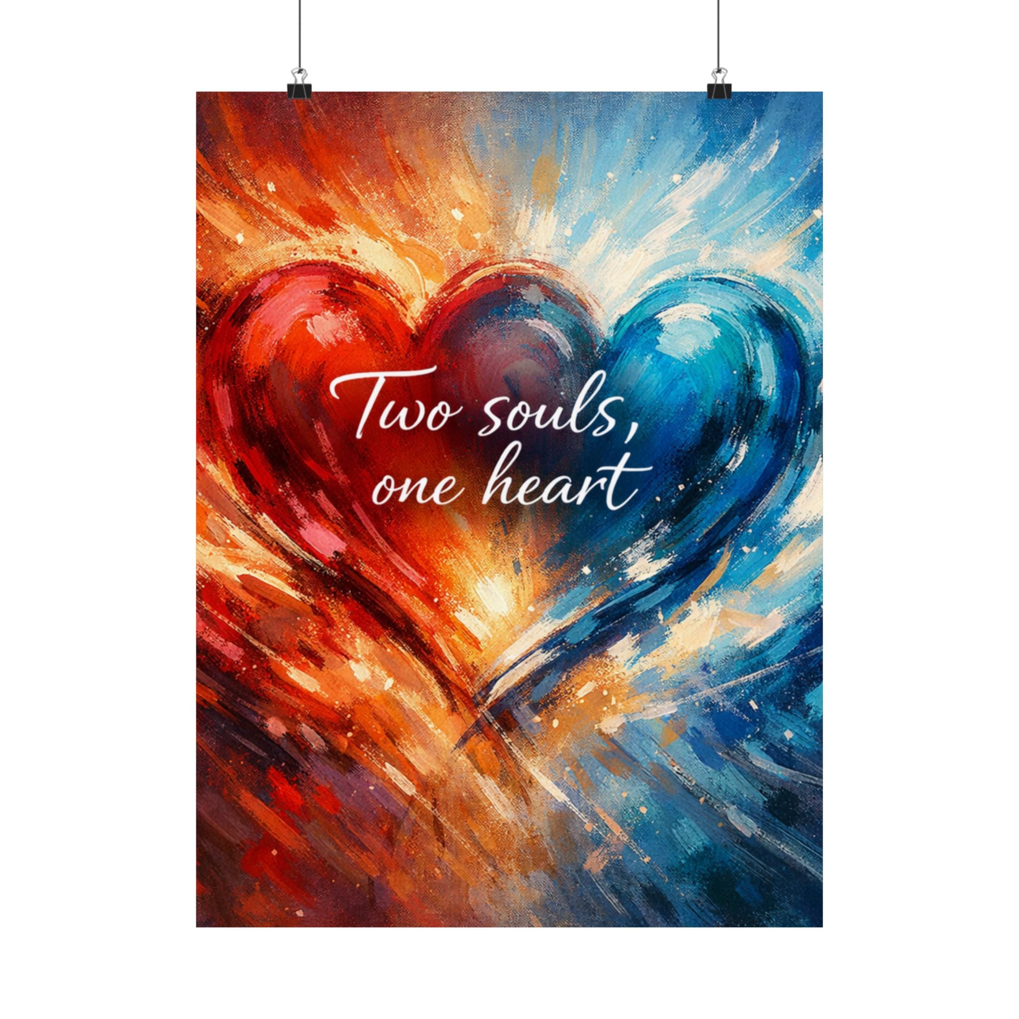 Two Souls One Heart Abstract Red and Blue Heart Matte Poster