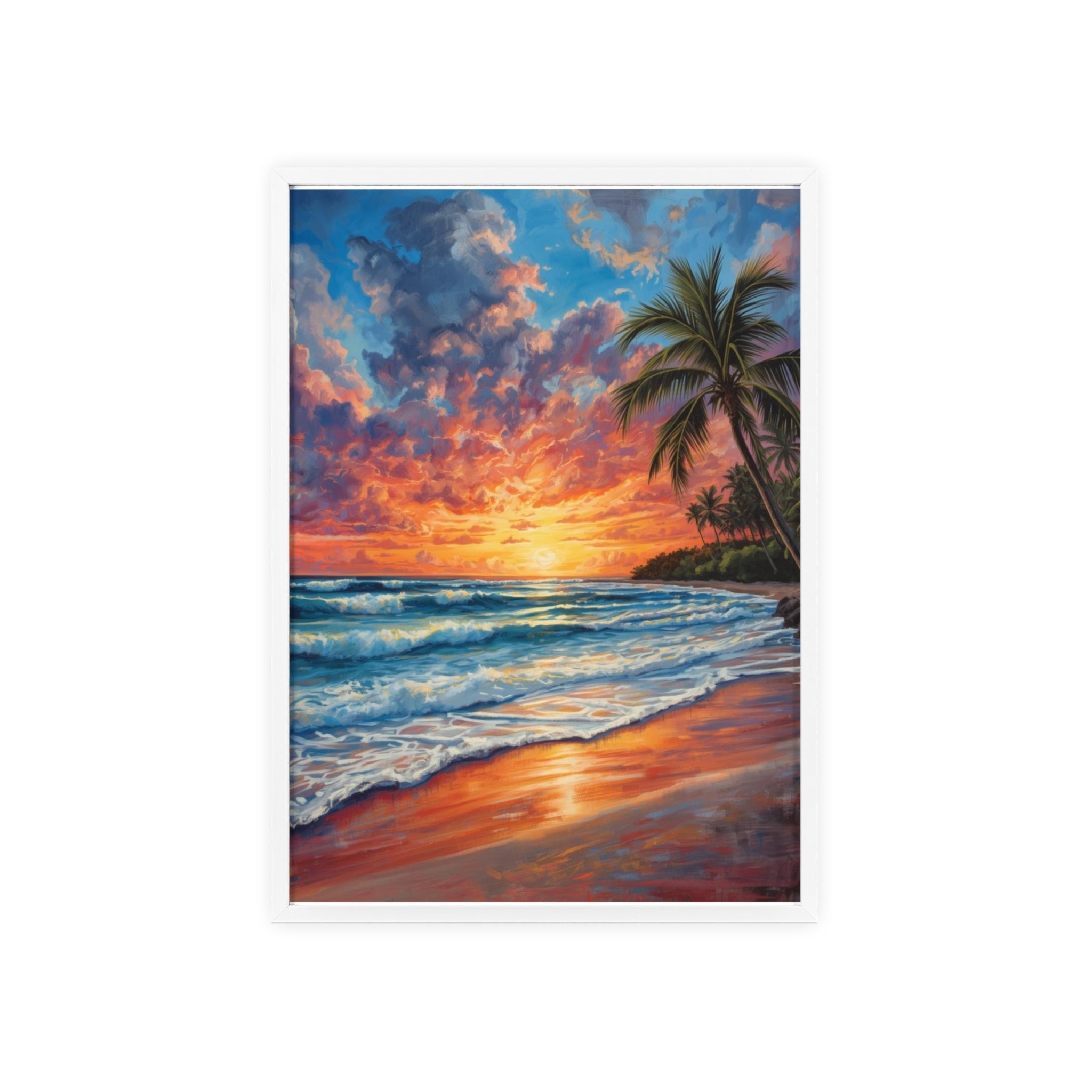 Tropical Sunset Beach Poster Framed