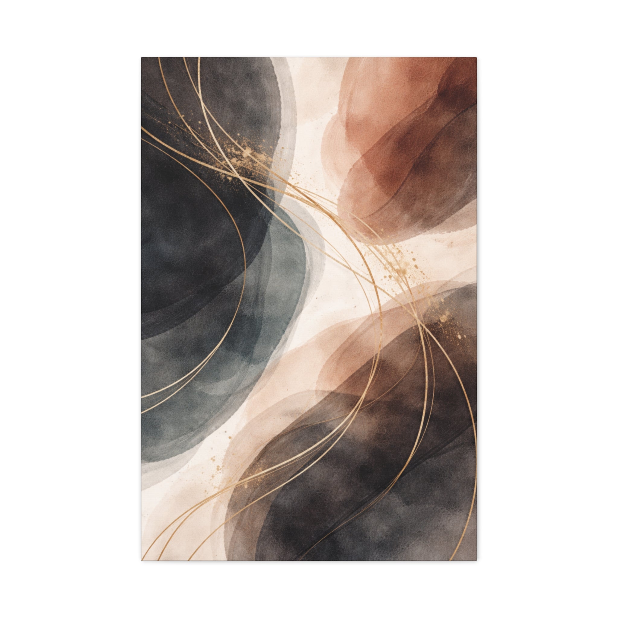 Abstract Earth Tones Matte Canvas Wall Art Modern Gold Line Accent