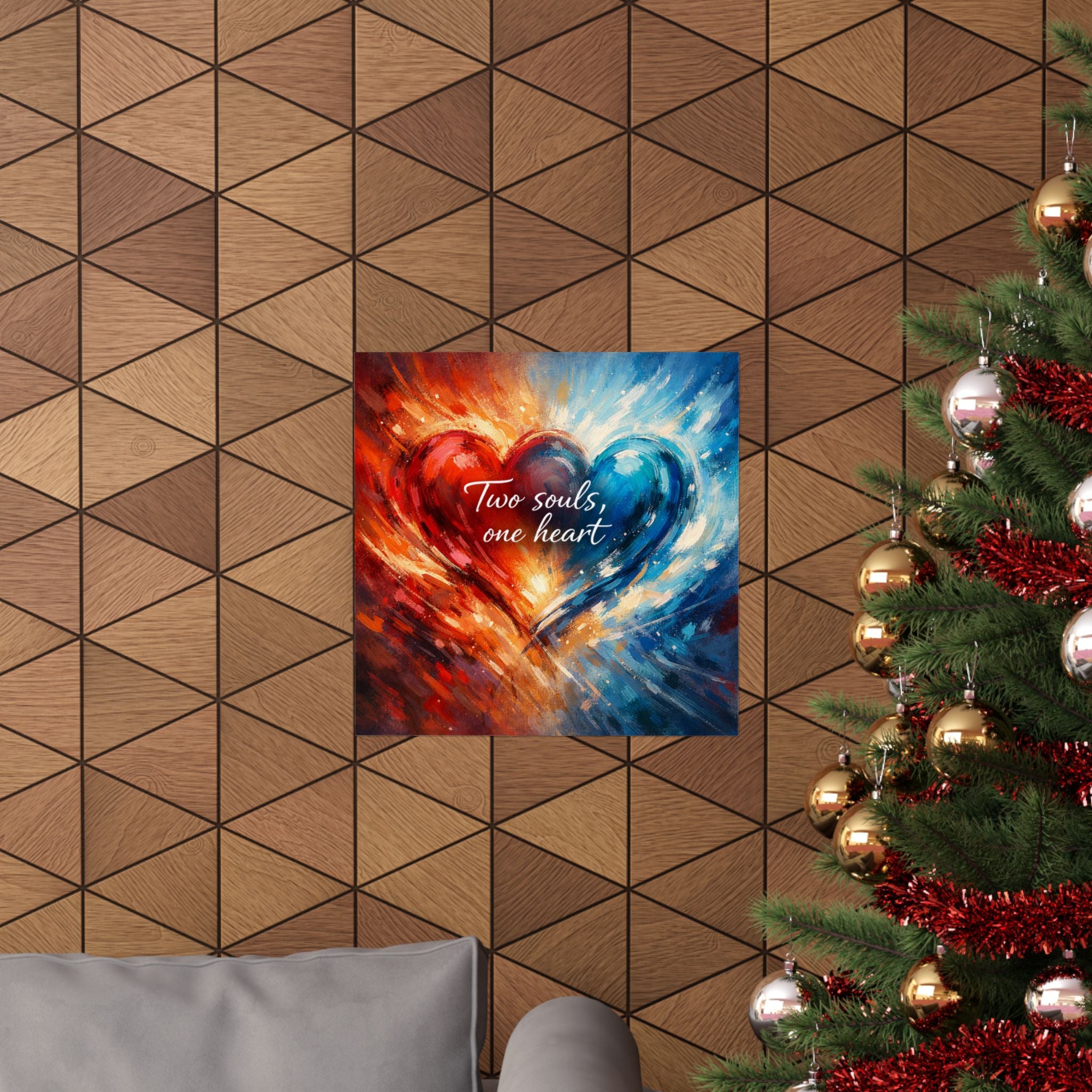Two Souls One Heart Abstract Red and Blue Heart Matte Poster