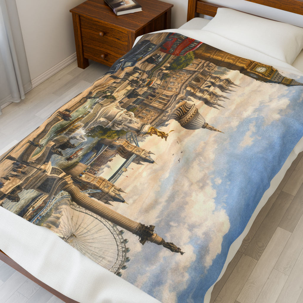 London Cityscape Velveteen Plush Blanket