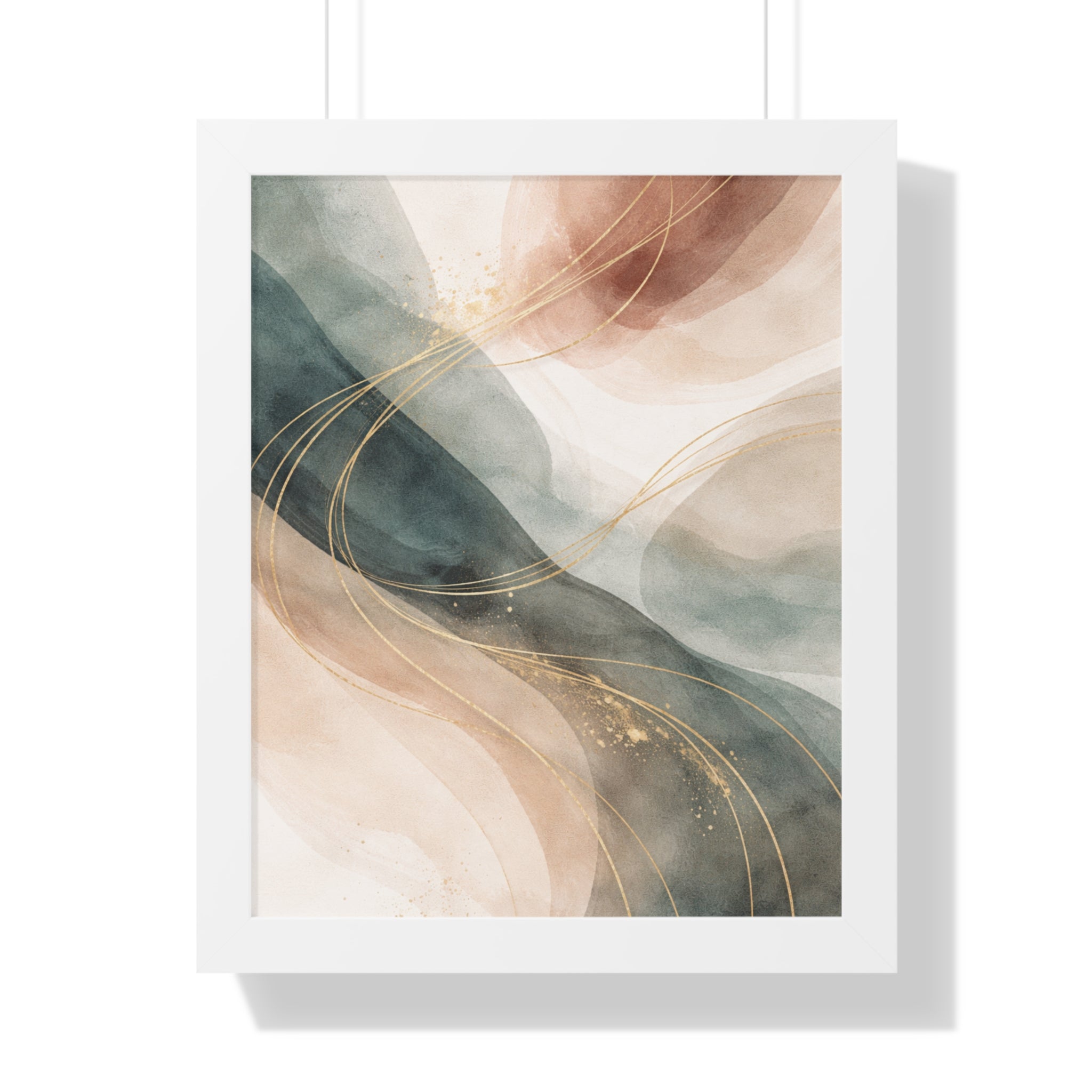 Abstract Blush & Teal Framed Poster Gold Accent Vertical Wall Art