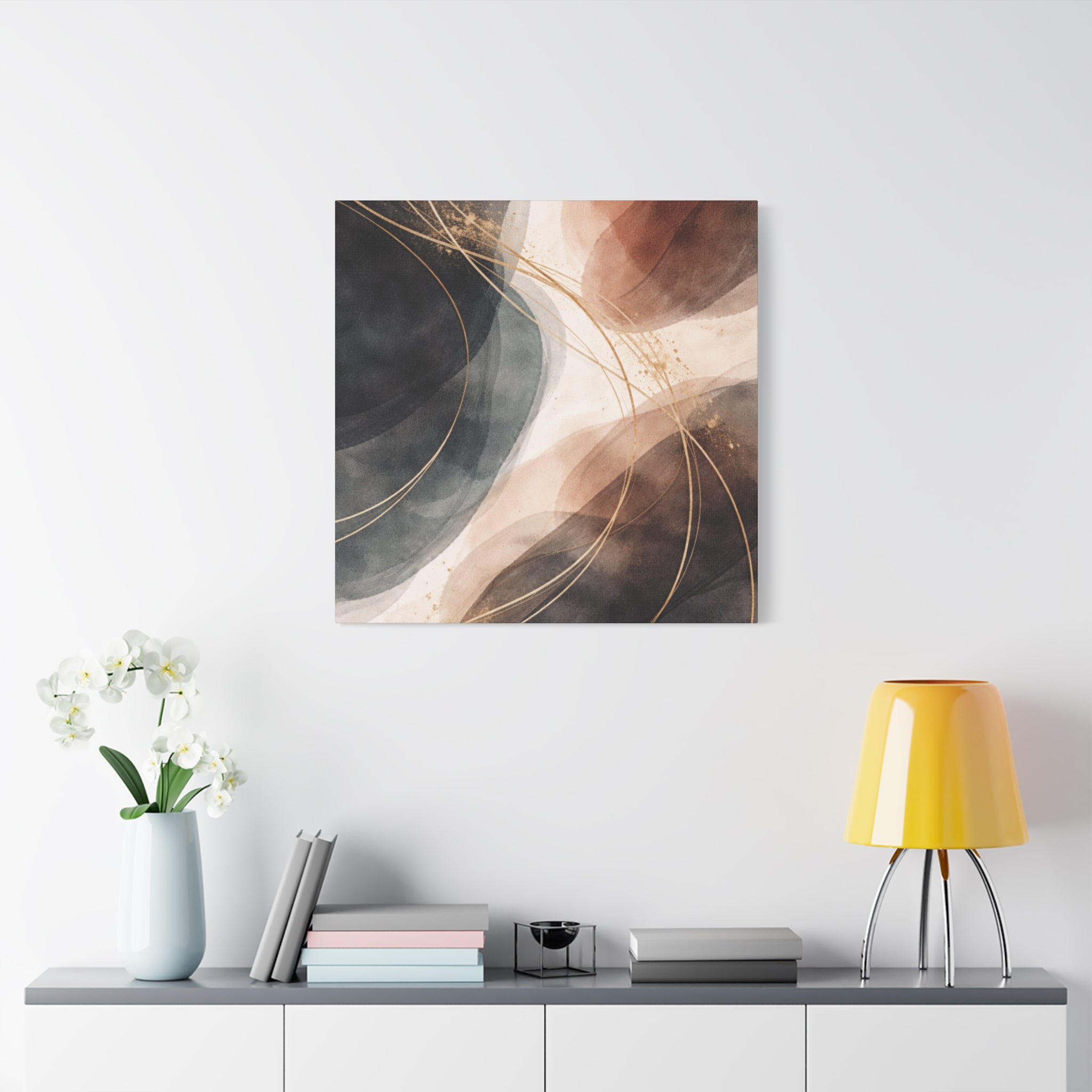Abstract Earth Tones Matte Canvas Wall Art Modern Gold Line Accent