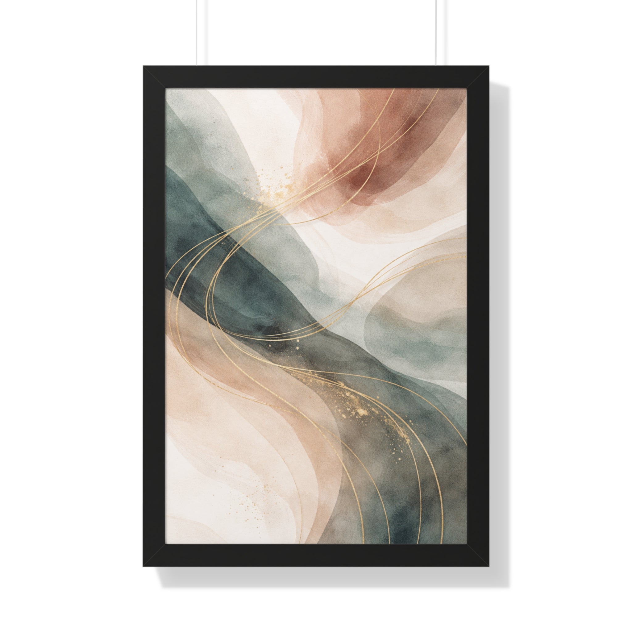 Abstract Blush & Teal Framed Poster Gold Accent Vertical Wall Art