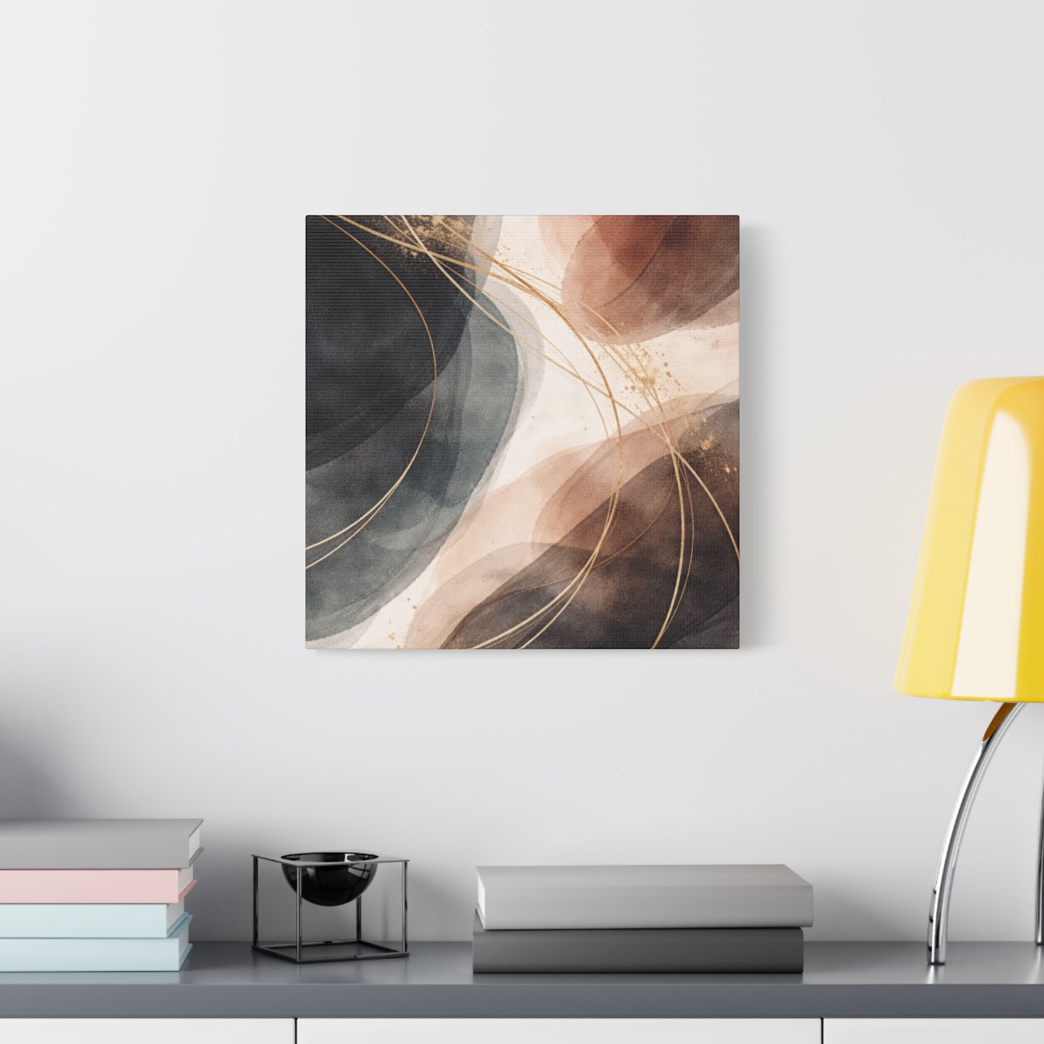 Abstract Earth Tones Matte Canvas Wall Art Modern Gold Line Accent