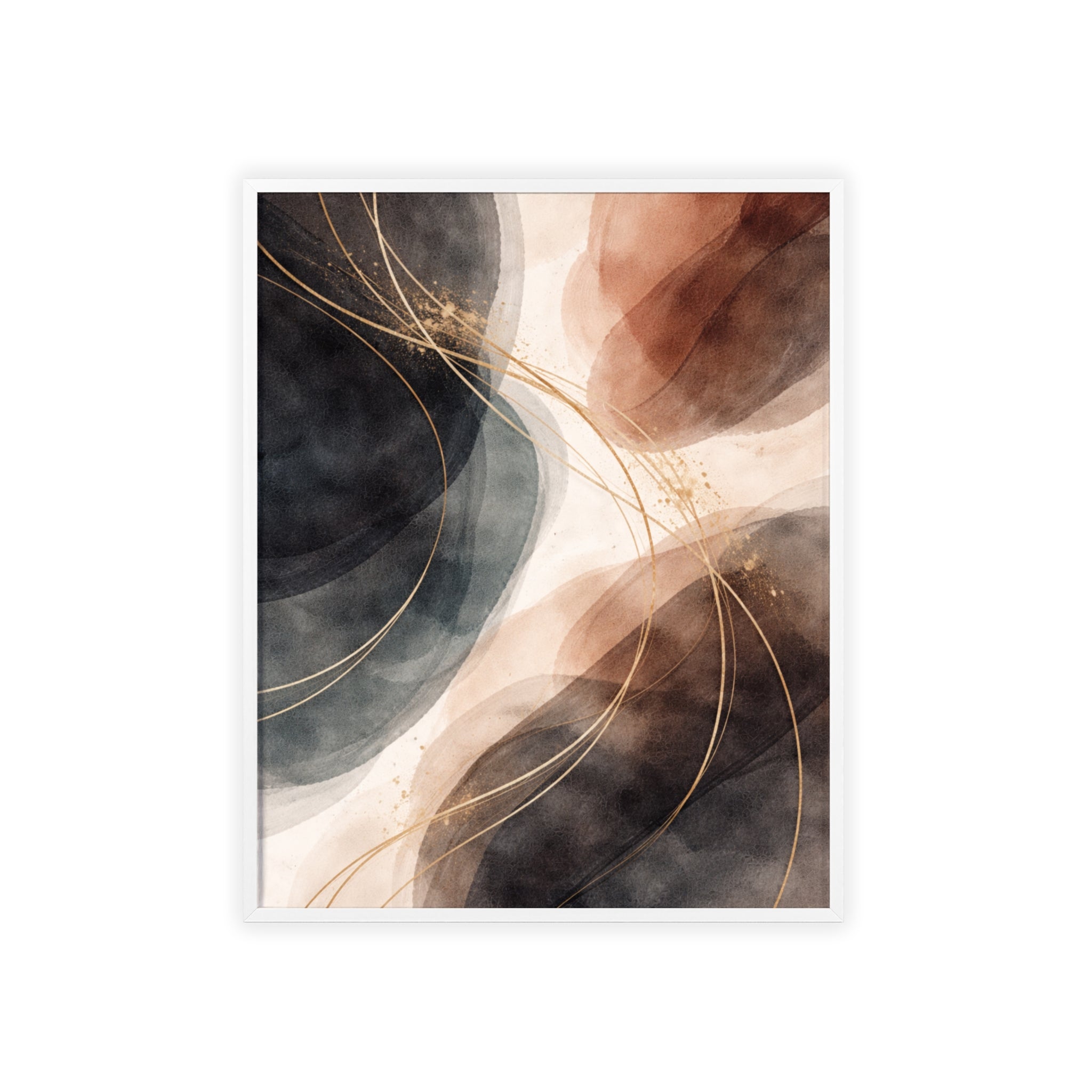 Abstract Earth Tones Poster with Wooden Frame Modern Minimal Wall Art