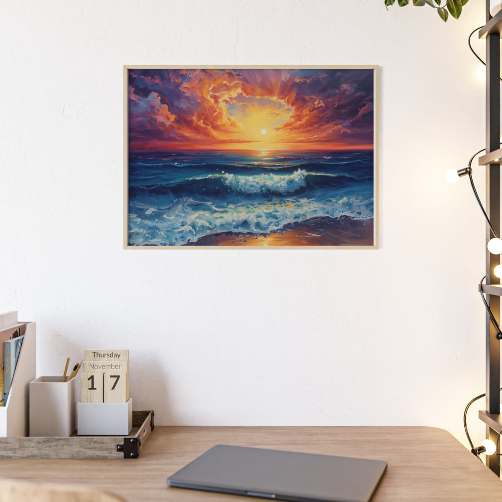 Sunset Ocean Vibrant Seascape Framed Poster