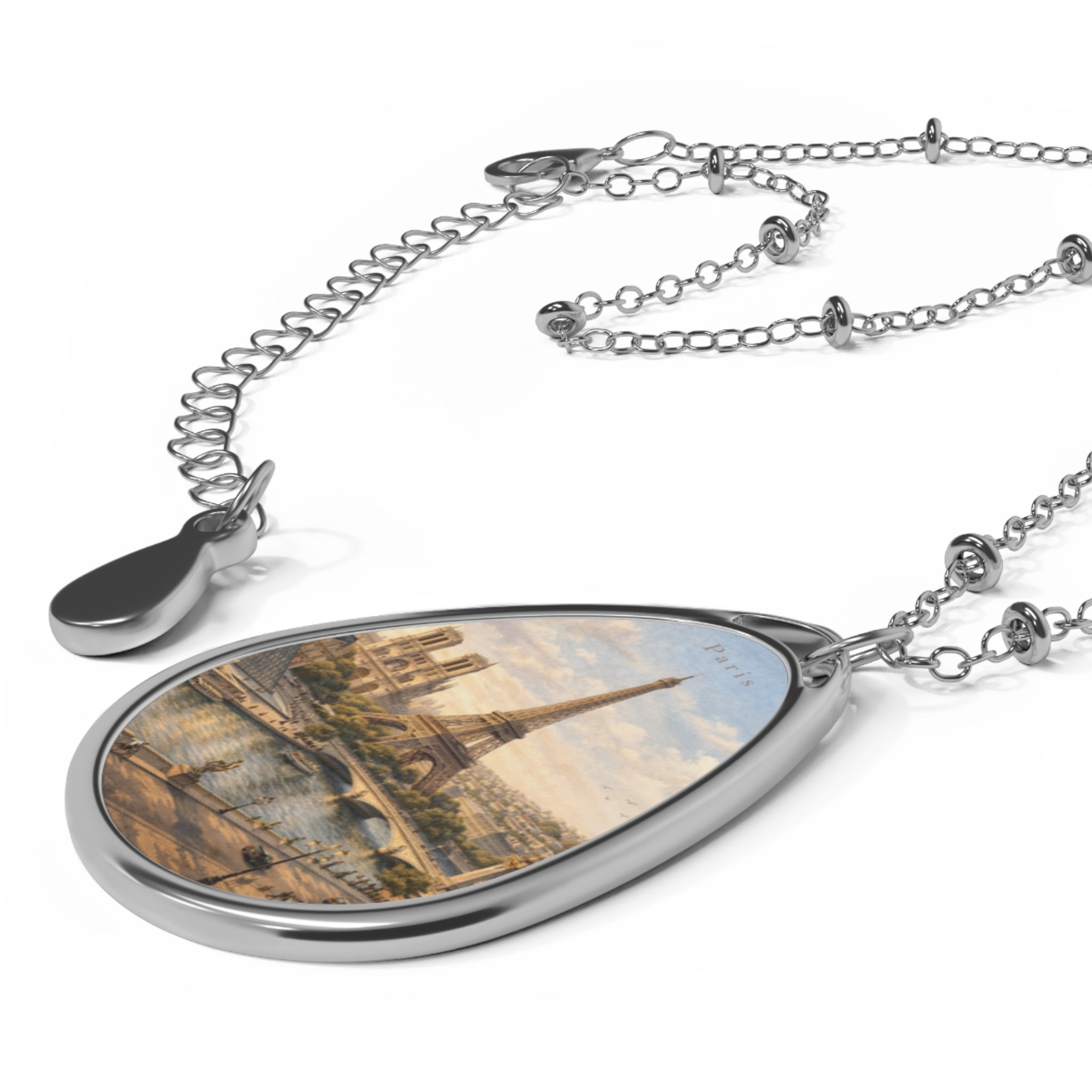 Paris Skyline Teardrop Pendant Oval Necklace