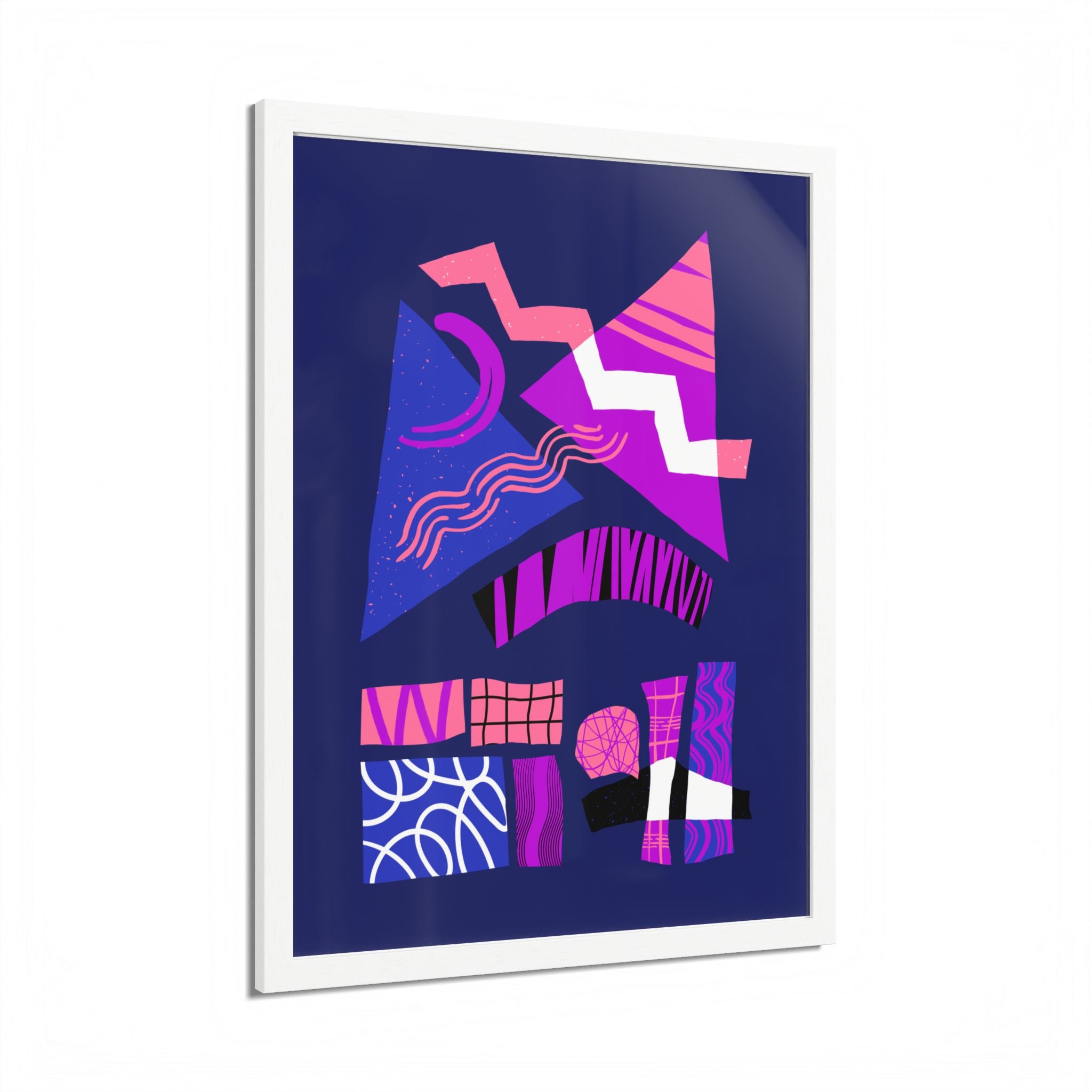 Abstract Geometric Framed Poster — Pink & Purple Modern Wall Art