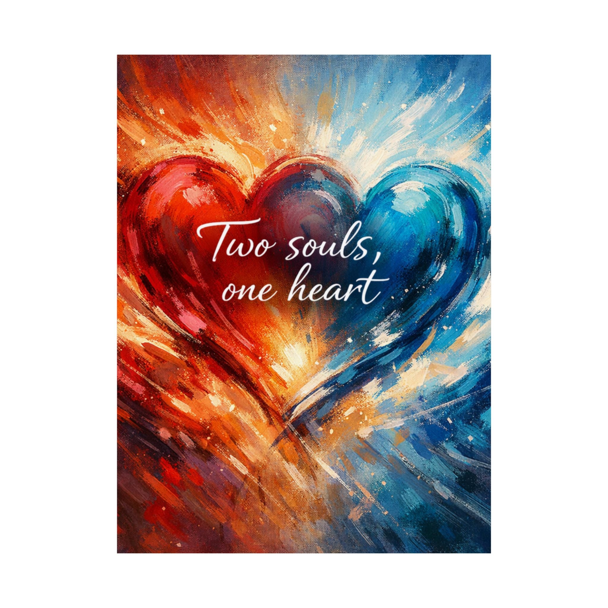 Two Souls One Heart Abstract Red and Blue Heart Matte Poster