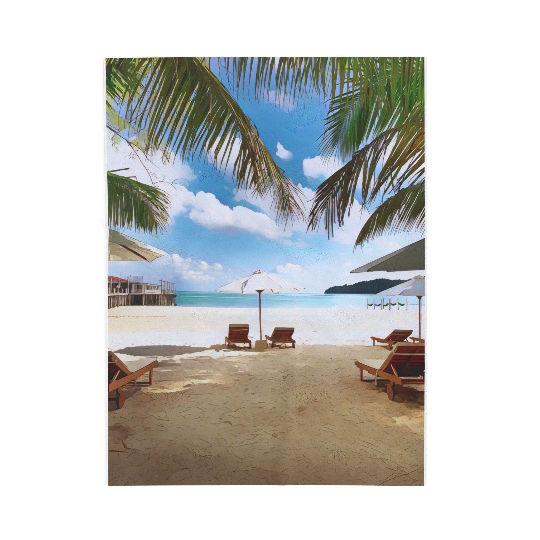 Beach Chairs Under Umbrella Velveteen Plush Blanket